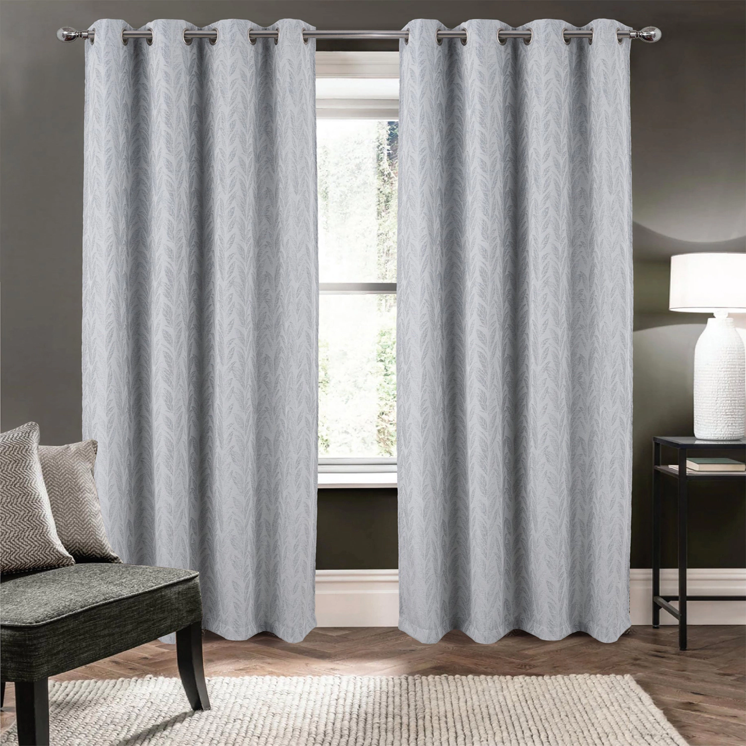 RT Designers Collection 100% Polyester 270 GSM Reba Luxury Jacquard Blackout Grommet Curtain Panel 54" x 90" Grey