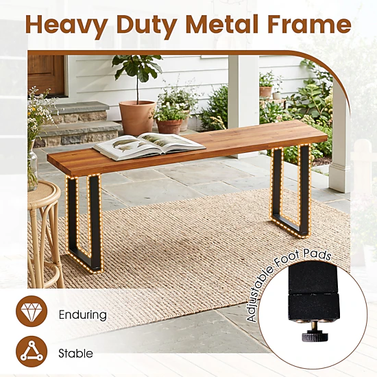 LJG Set of 2 Wood Patio Bench 47.5" Long Dining Bench for Entryway Poolside