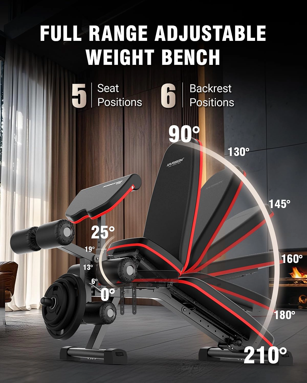 HARISON Adjustable Weight Bench for Home Gym, 1000 LB Capacity with Leg Extension & Preacher Pad