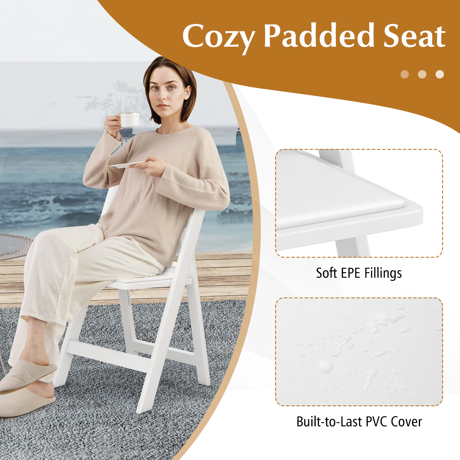 SUGIFT 4 Pack Resin Folding Chairs with Padded Seat 1100-lb Capacity 18-in Seat Height White