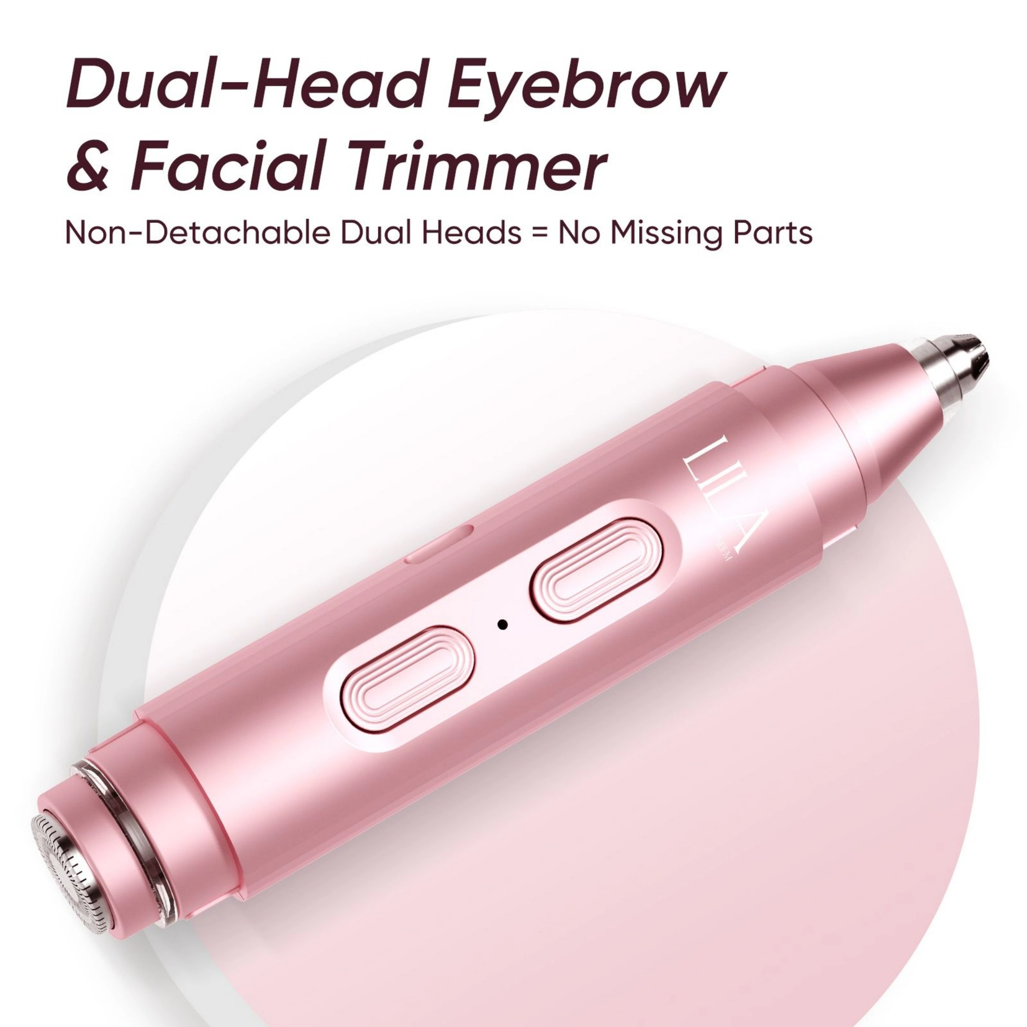 LILA by Akunbem Women Electric 2-in-1 Facial Shaver and Eyebrow Trimmer - USB Rechargeable - Pink