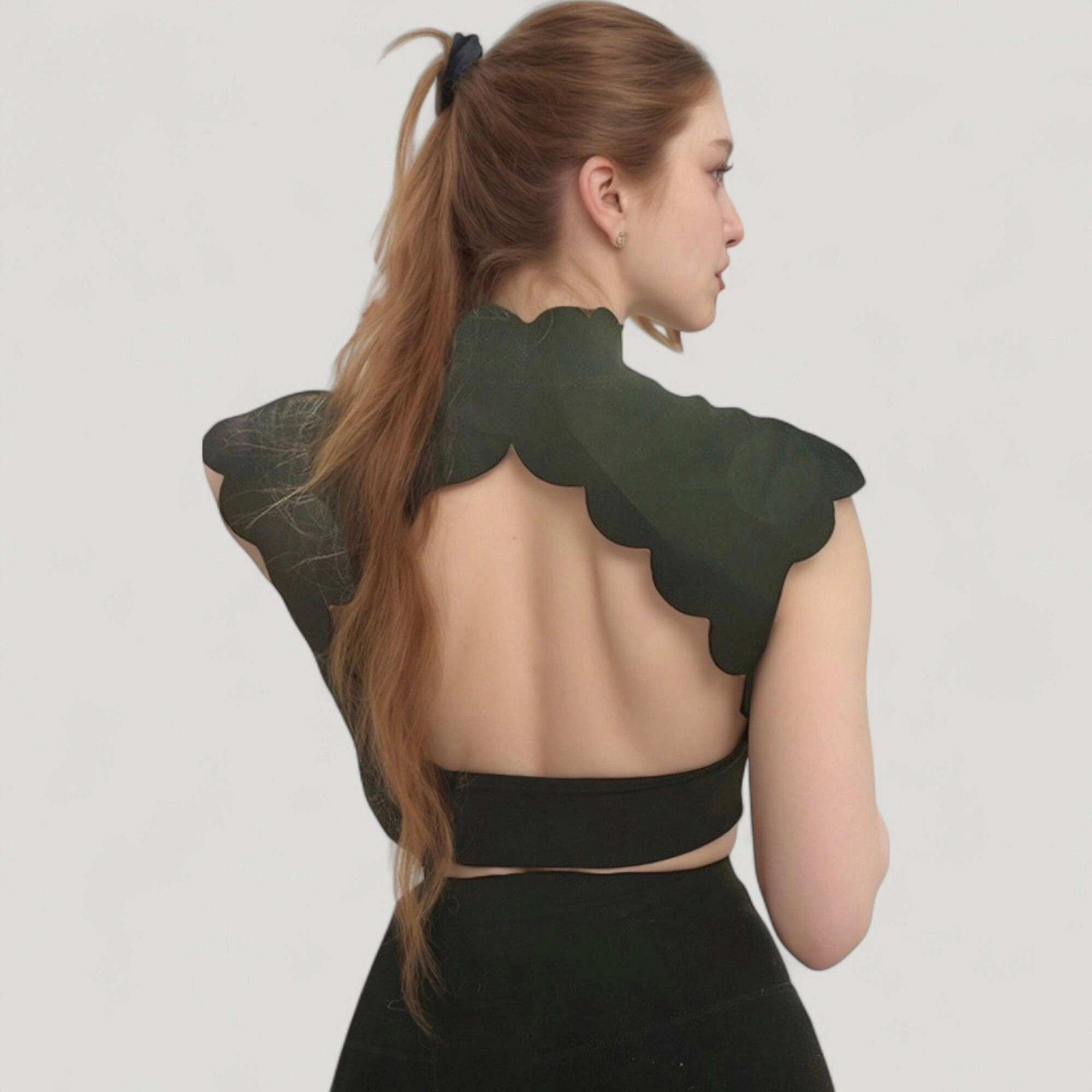 Anna-Kaci Women's Scallop Edge High Neck Cropped Top with Cap Sleeves and Open Back Detail