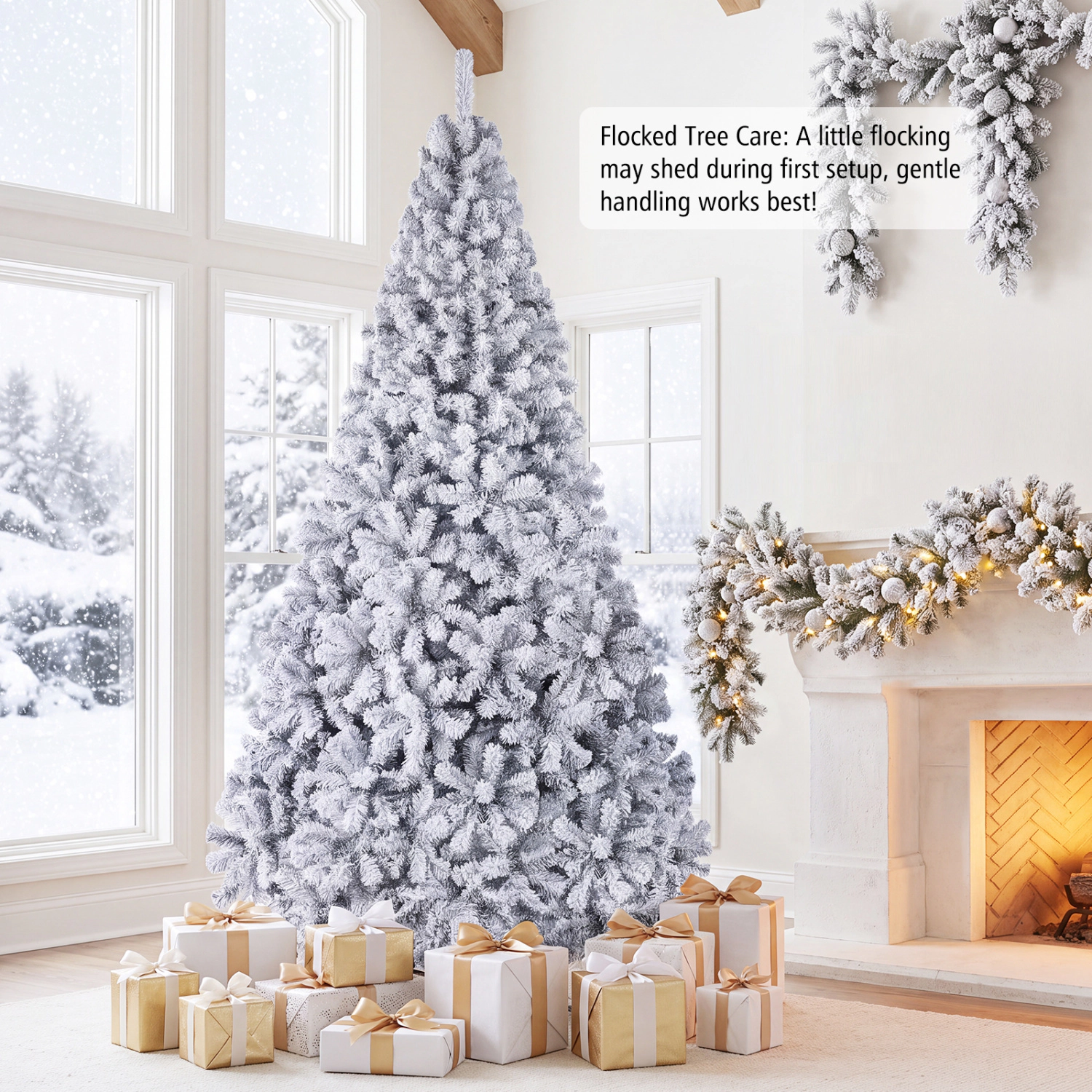 LJG Pre-Lit Premium Snow Flocked Hinged Artificial Christmas Tree