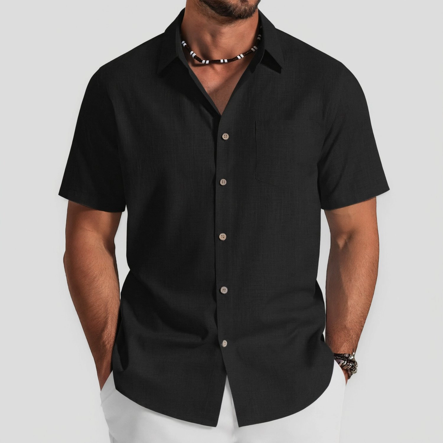 COOFANDY Mens Short Sleeve Button Down Shirt  Lapel Collar Pocket Casual Tops