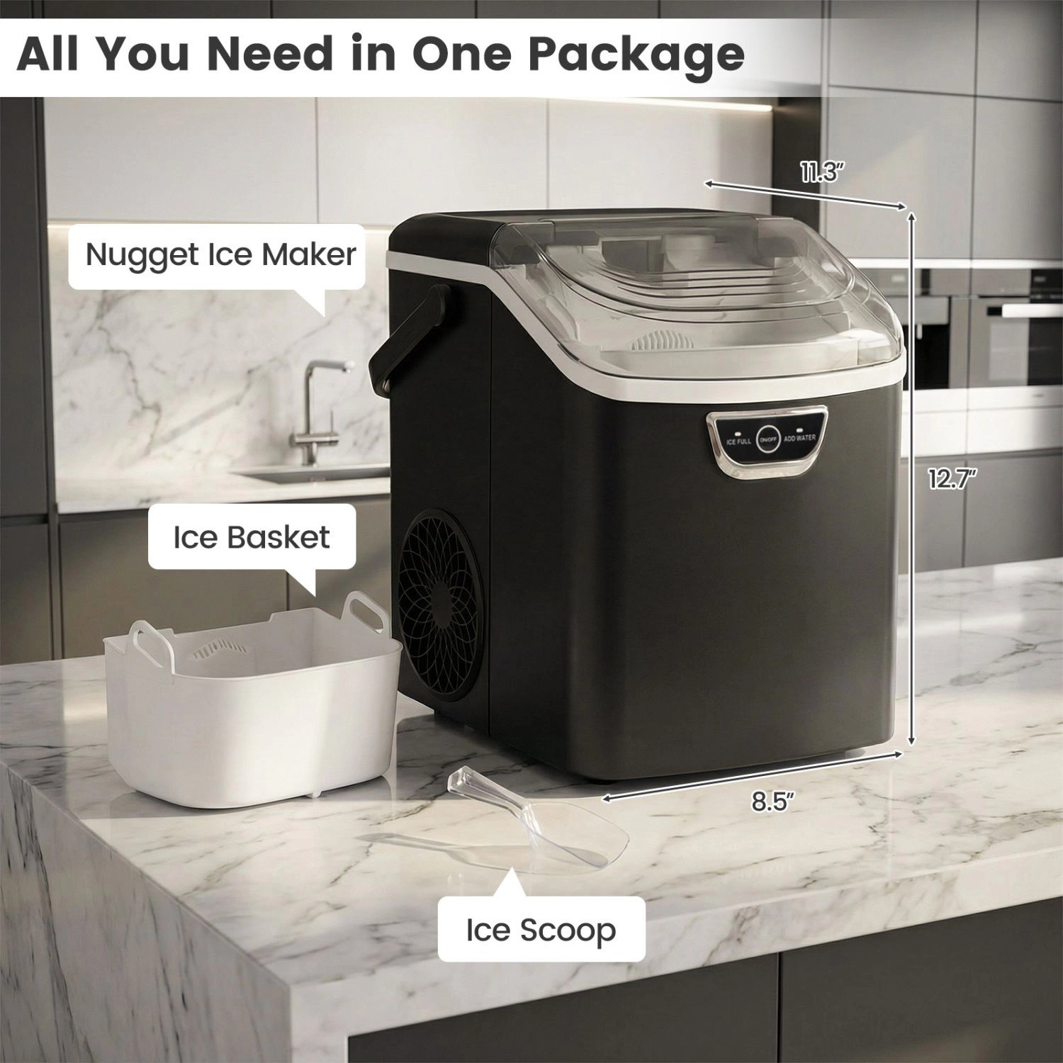 SlickBlue Black Countertop Pellet Ice Maker, 33 Lbs Daily