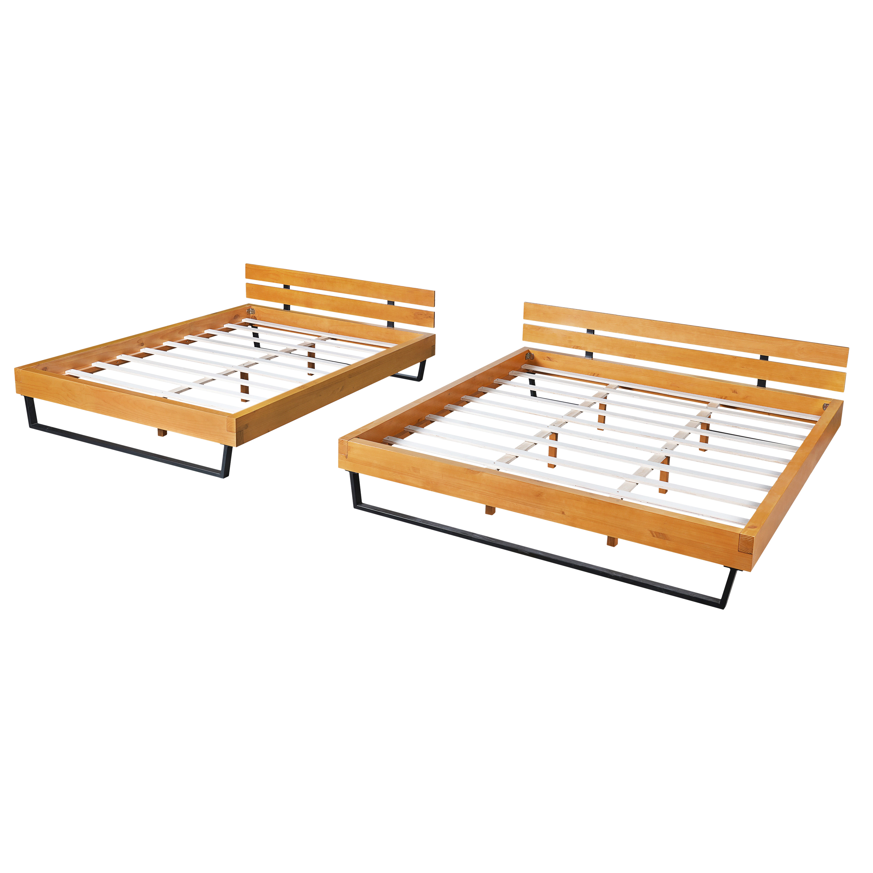 Flynama King Pine Wood Bed Frame, Natural & Black