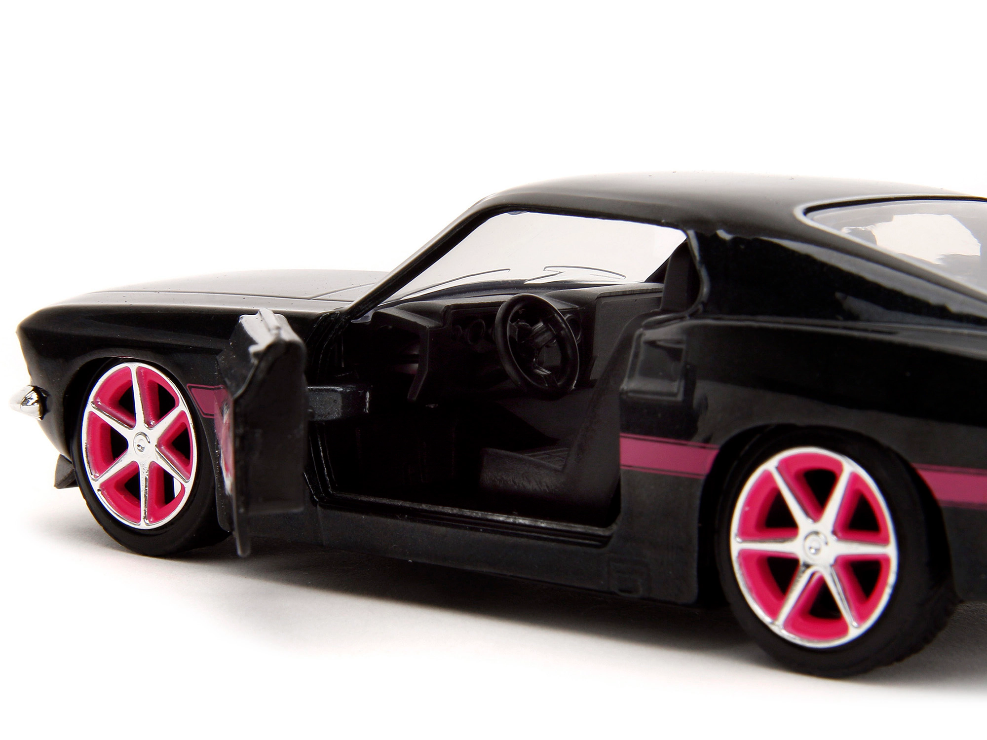 Jada 1969 Ford Mustang Black Metallic with Pink Stripes and Wheels "Pink Slips" Series 1/32 Diecast Model Car by Jada