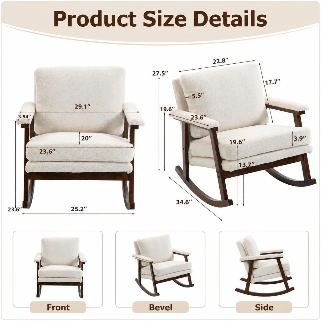 GOODSILO Soft Upholstered Teddy Fabric Rocking Chair