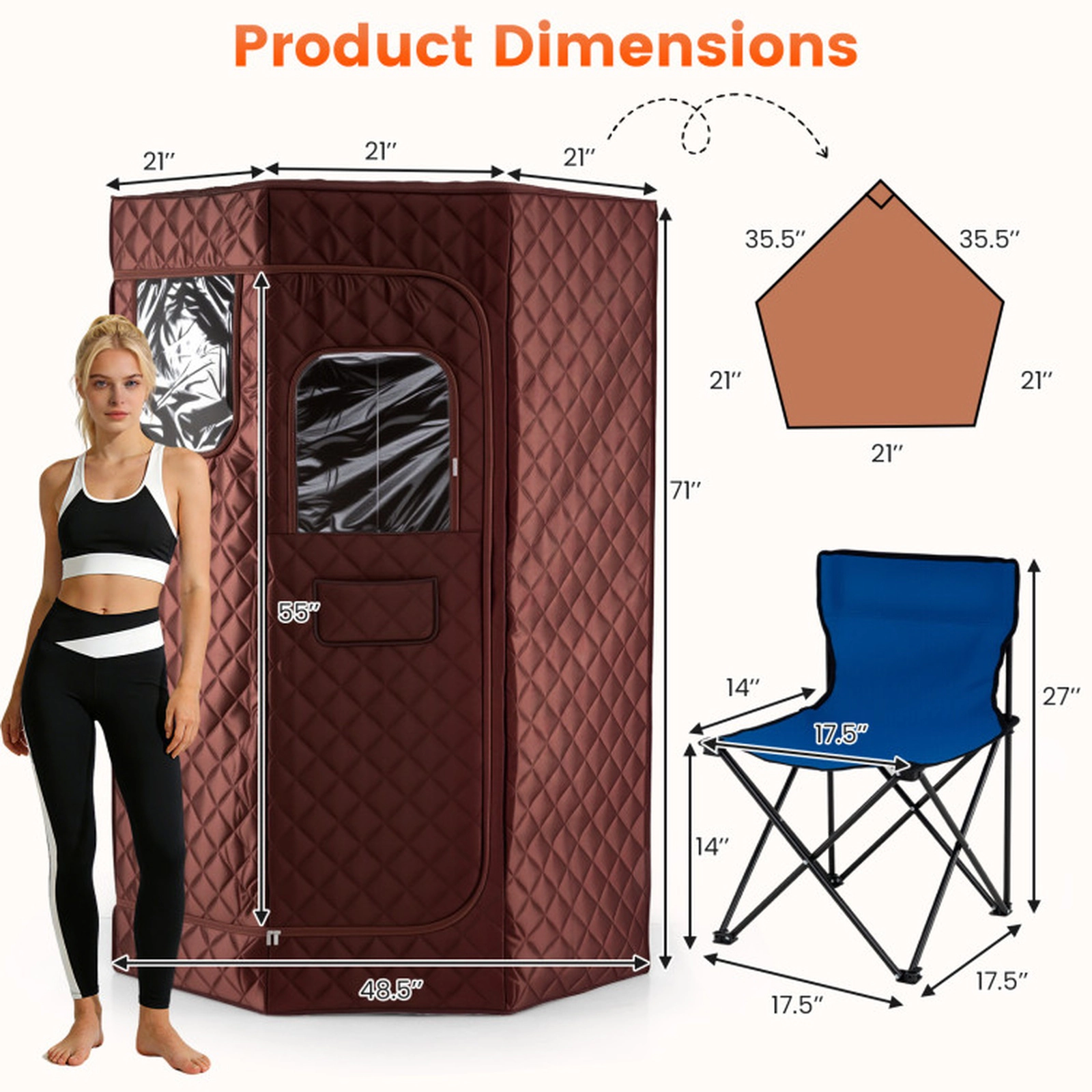 SUGIFT 3L 800W Portable Steam Sauna Tent with 9 Heat Levels Remote Control Folding Chair and Foot Massager