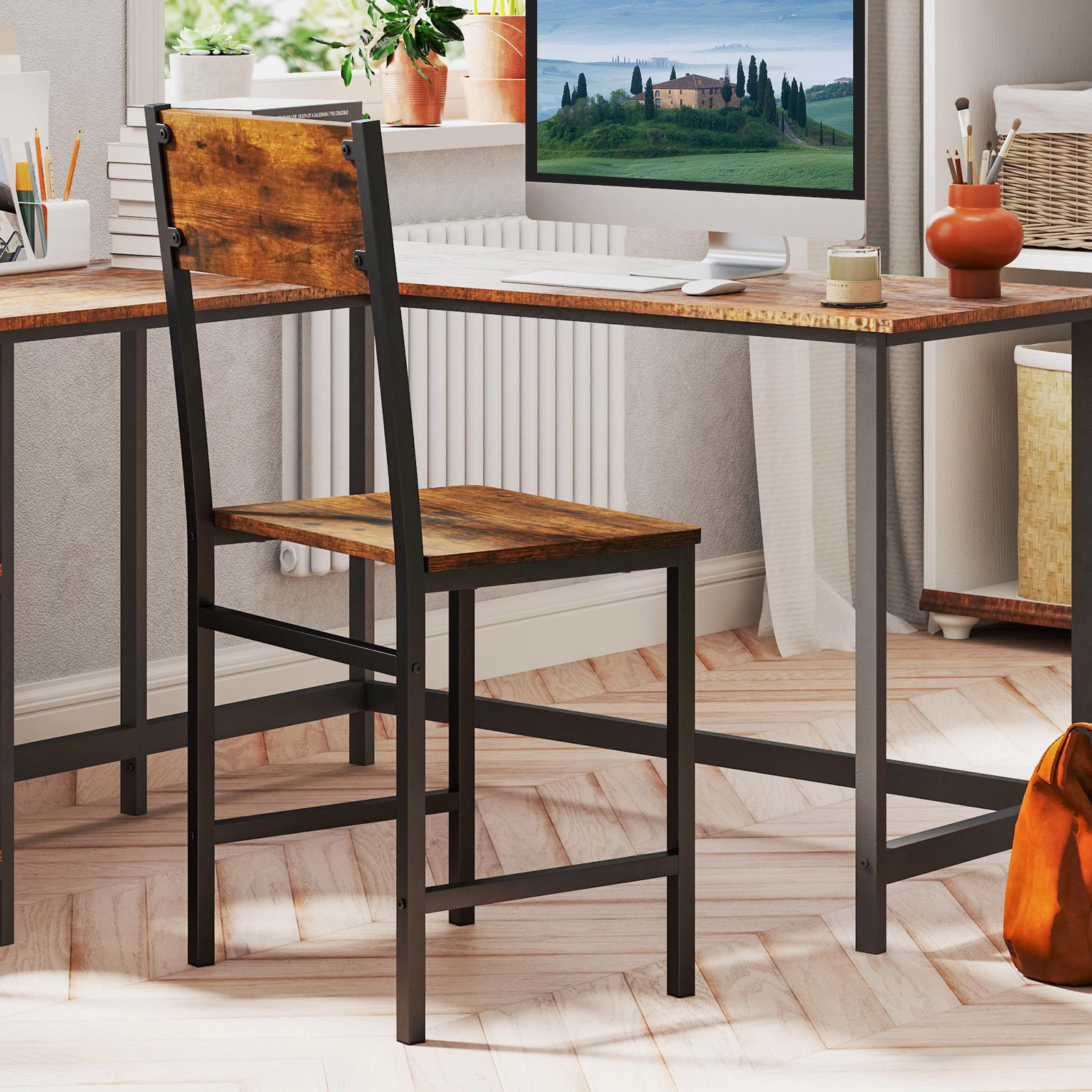 SlickBlue Industrial Dining Chairs Metal Frame Kitchen Chairs Set of 2