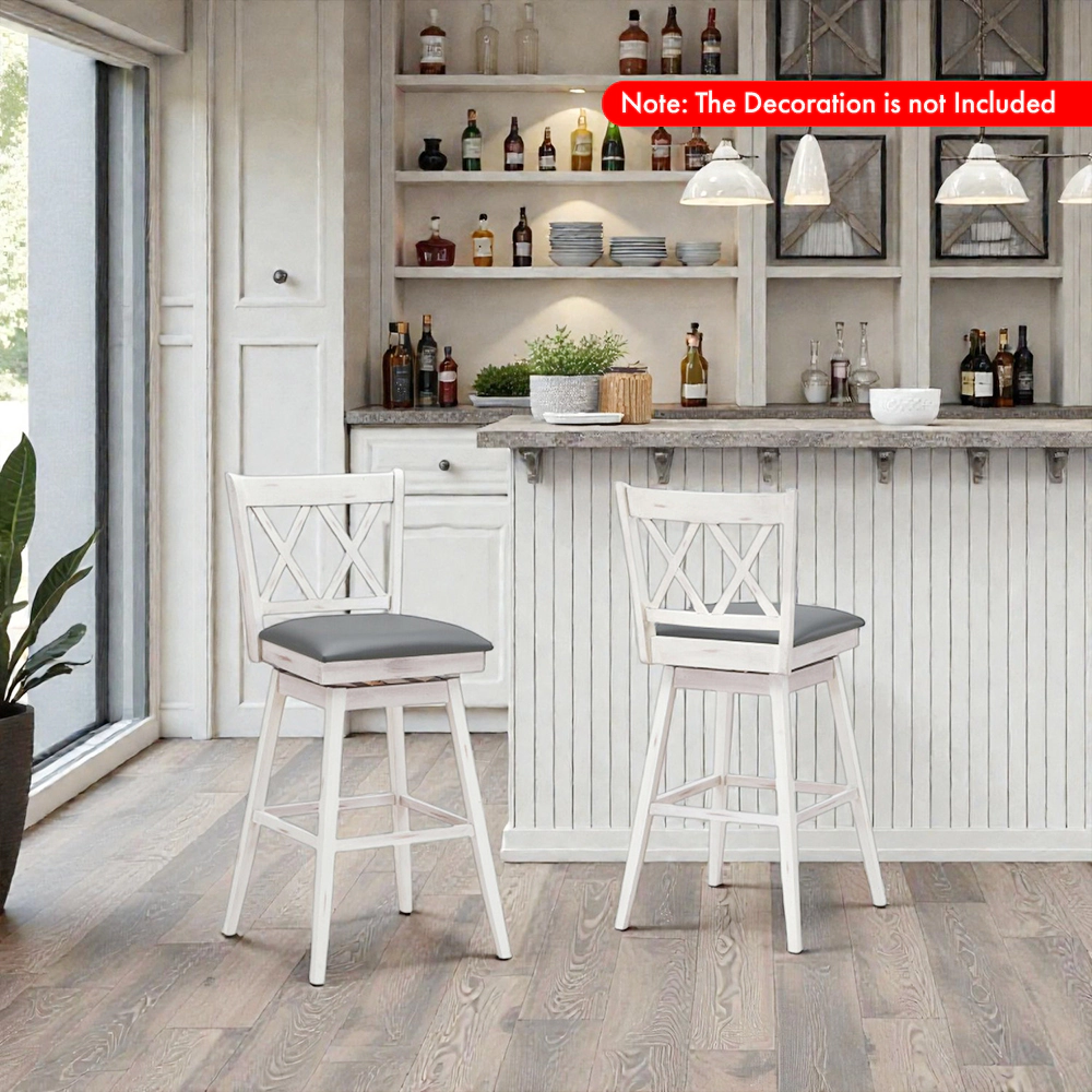 Hivvago Set of 2 29-Inch Swivel Bar Stools with Sturdy Rubberwood Frames