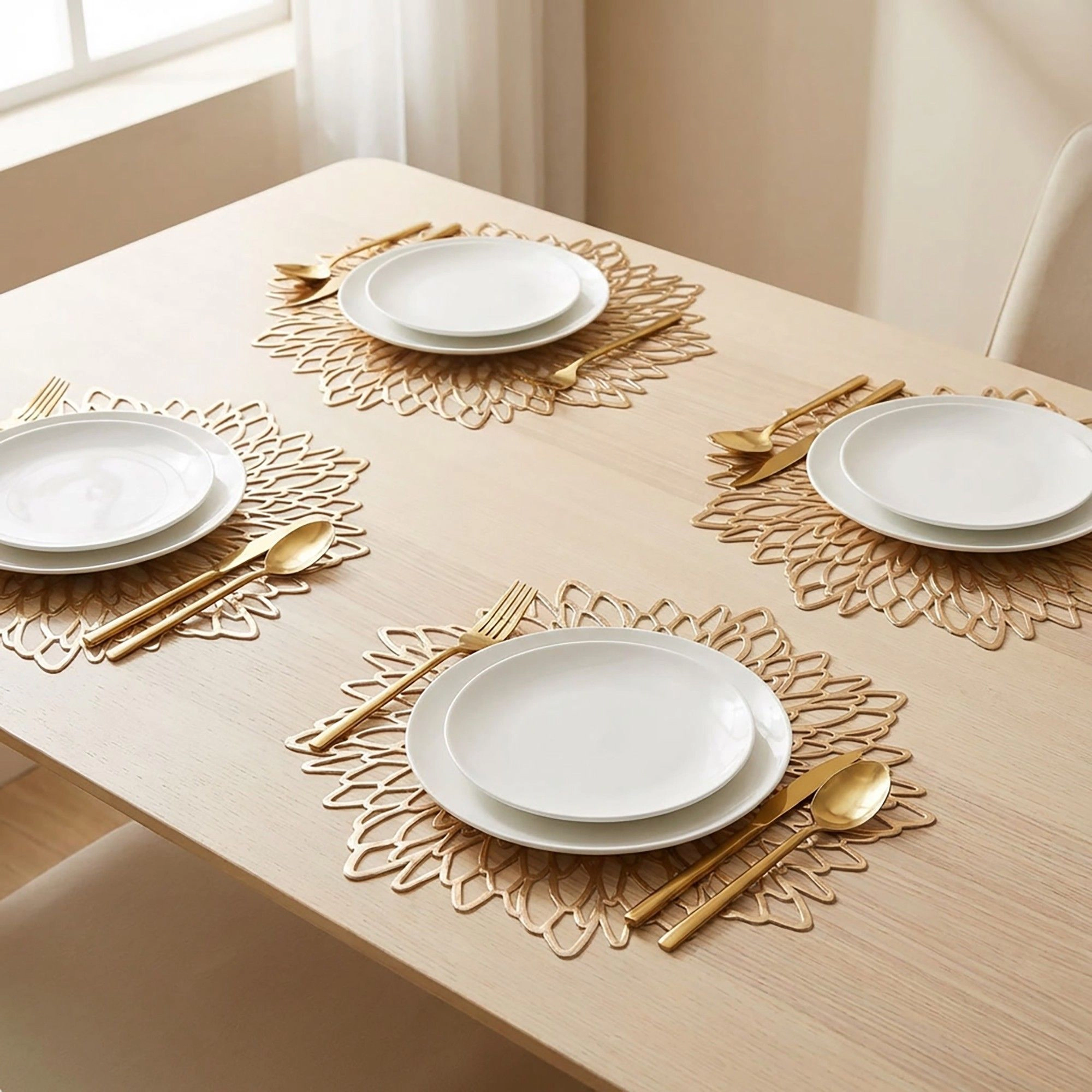 Alilang Unisex 4 Piece Set Round Floral Cutout PVC Placemats Heat Resistant Decorative Table Mats