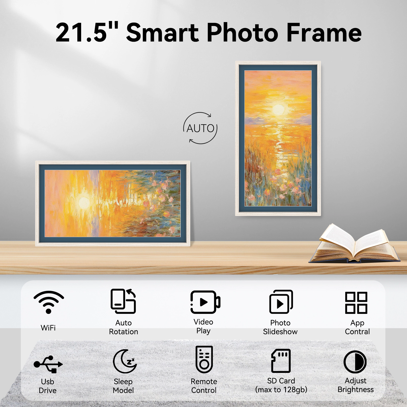 Eco4life 21.5" WiFi Wall Art Digital Frame FHD IPS AntiGlare