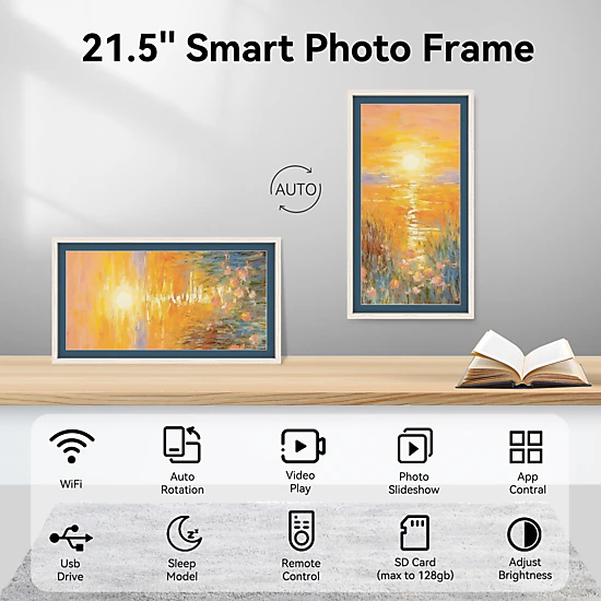 Eco4life 21.5" WiFi Wall Art Digital Frame FHD IPS AntiGlare