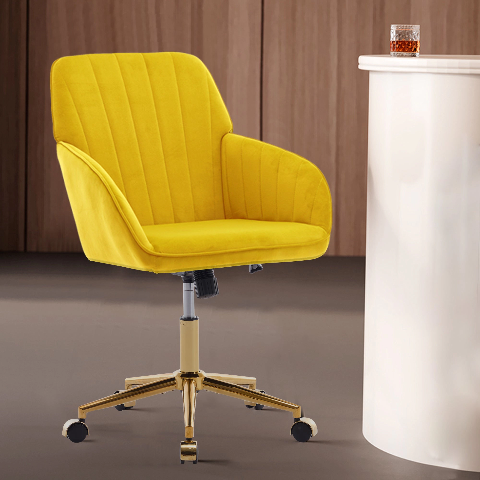 Platinum-Level Office Chairs Bright Yellow Velvet Office Chair Modern Ergonomic Swivel