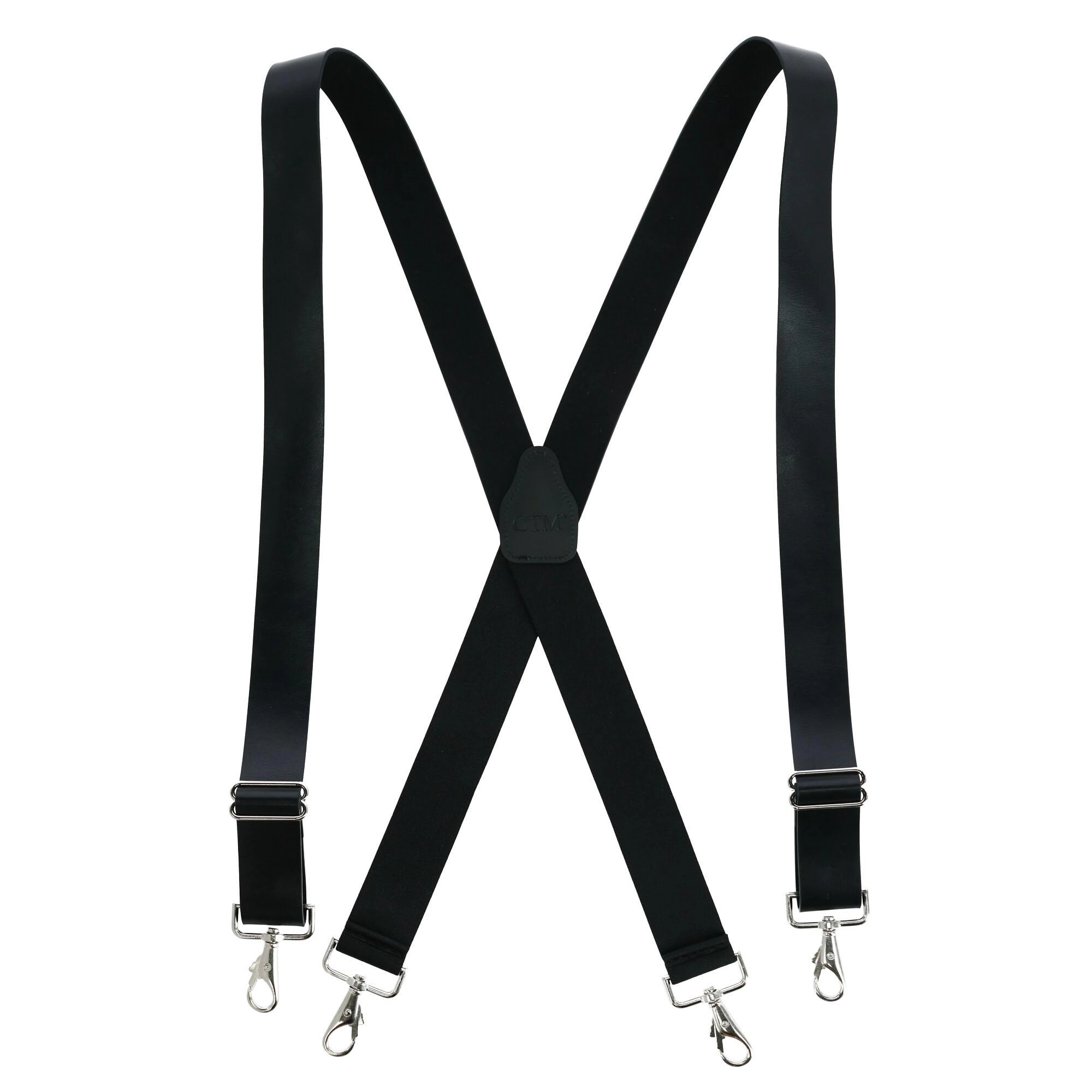 CTM Men's Smooth Leather Wide Width Suspenders w Metal Swivel Hook Ends