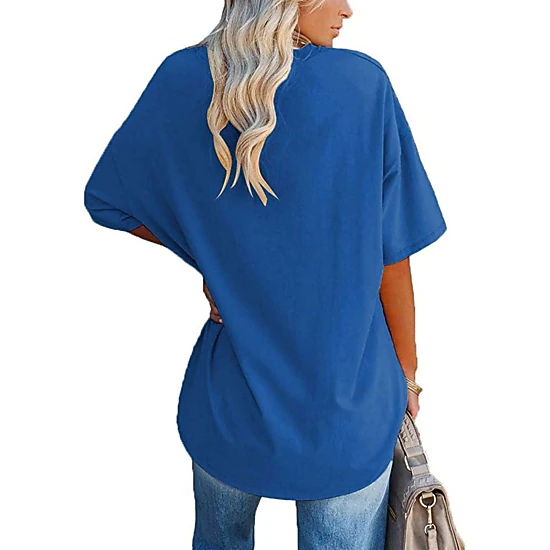 Enchanted Funland Womens V‑Neck Drop Shoulder Oversized Side Slit Short Sleeve Tops