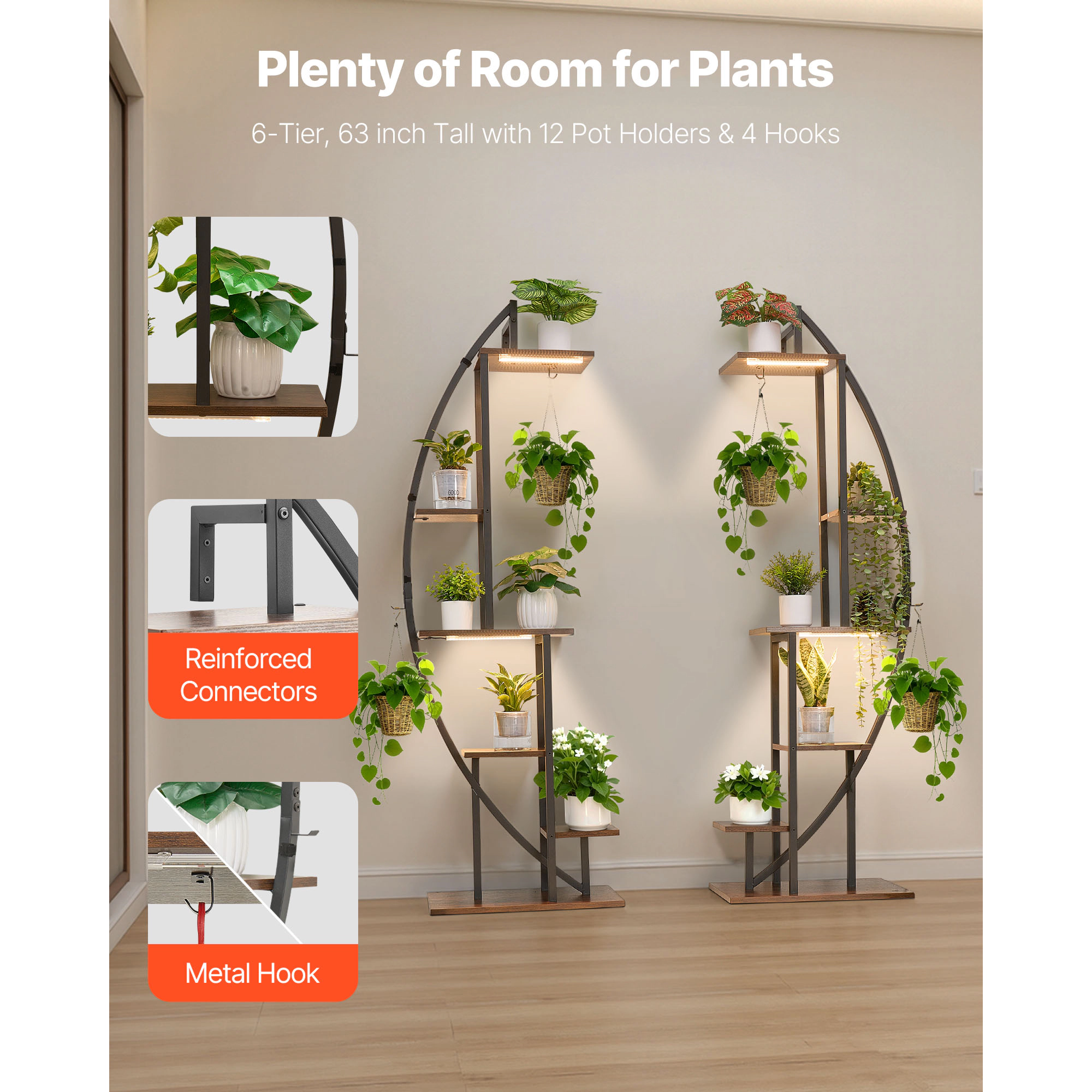 HONGGE Plant Stand Indoor with Grow Lights Lighted Plant Shelf 2 Pack Metal Corner Plants Holder 3 Timer & 10