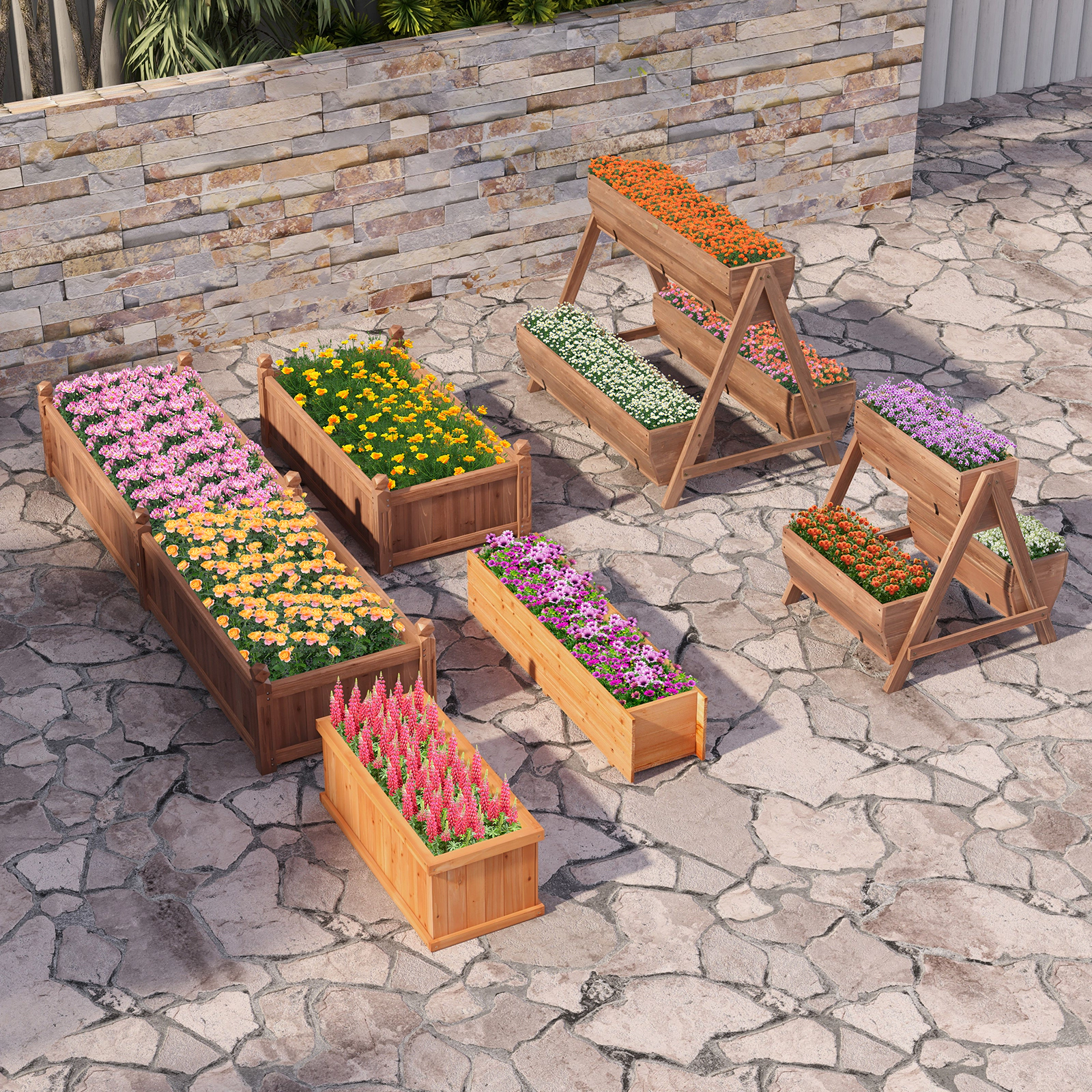 LJG Vertical Raised Garden Bed with 3 Wooden Planter Boxes-L