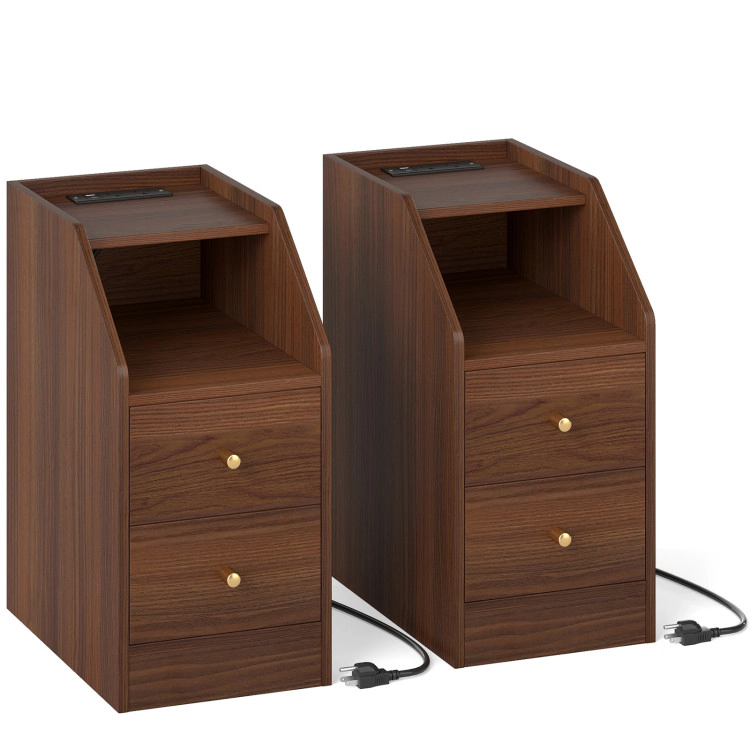 Hivvago Set Of 2 Side End Tables With Charging Station Sofa Couch Tables With Shelf Drawers