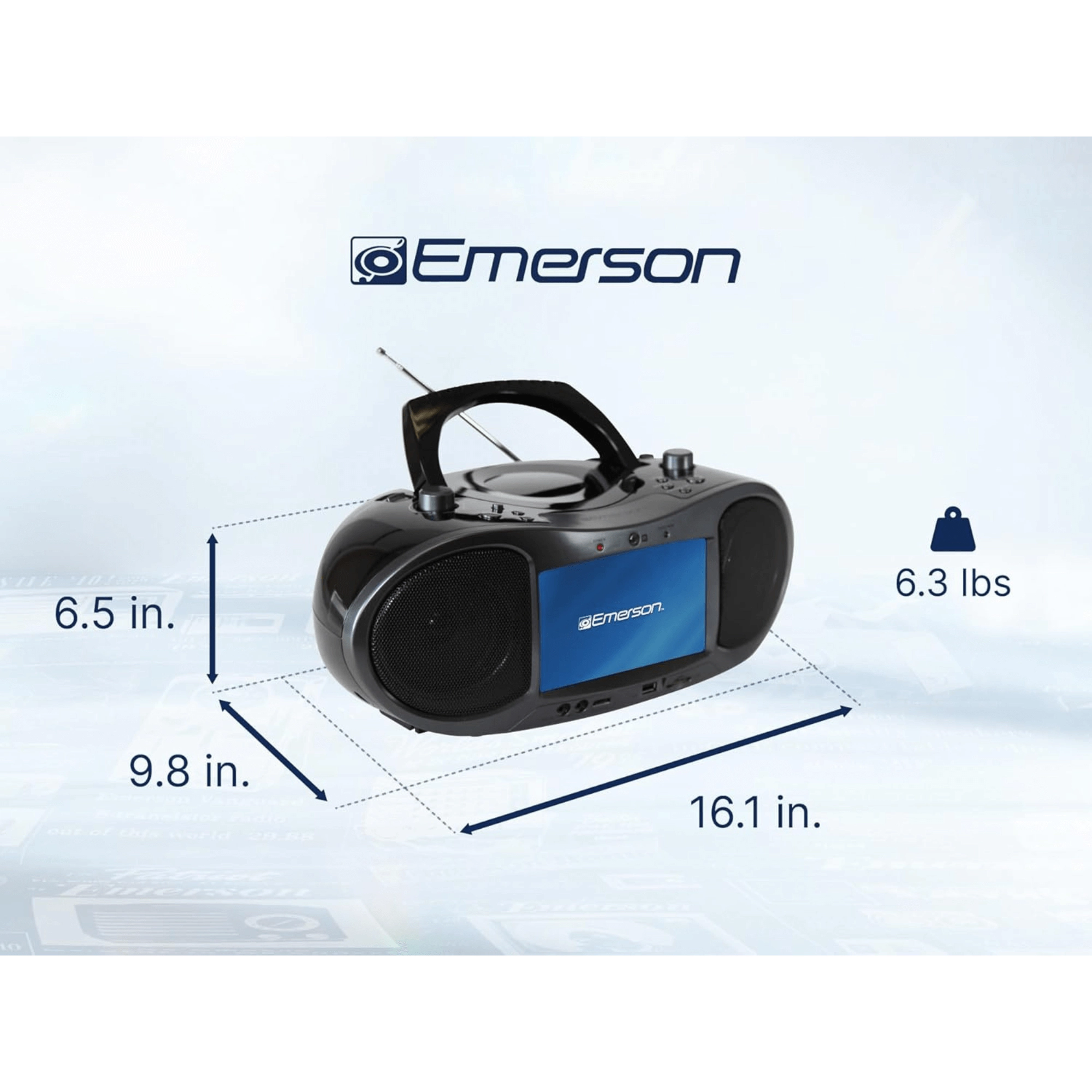 Emerson 7” Bluetooth DVD Boombox with HD-INPUT AM/FM Radio