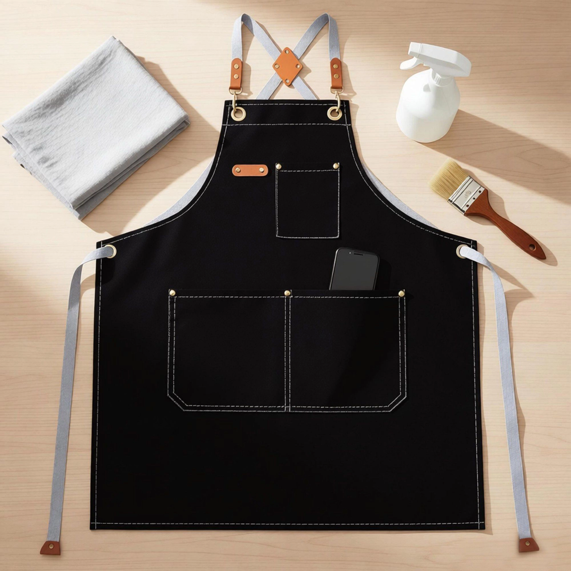 Alilang Unisex Cotton Kitchen Apron with Cross Back Straps Multi Pocket Utility for Cooking Baking Craft Gardening