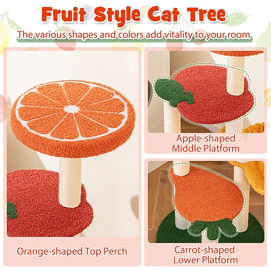 SlickBlue Multi-Level Cat Tower with Fruit-Shaped Perches and Basket