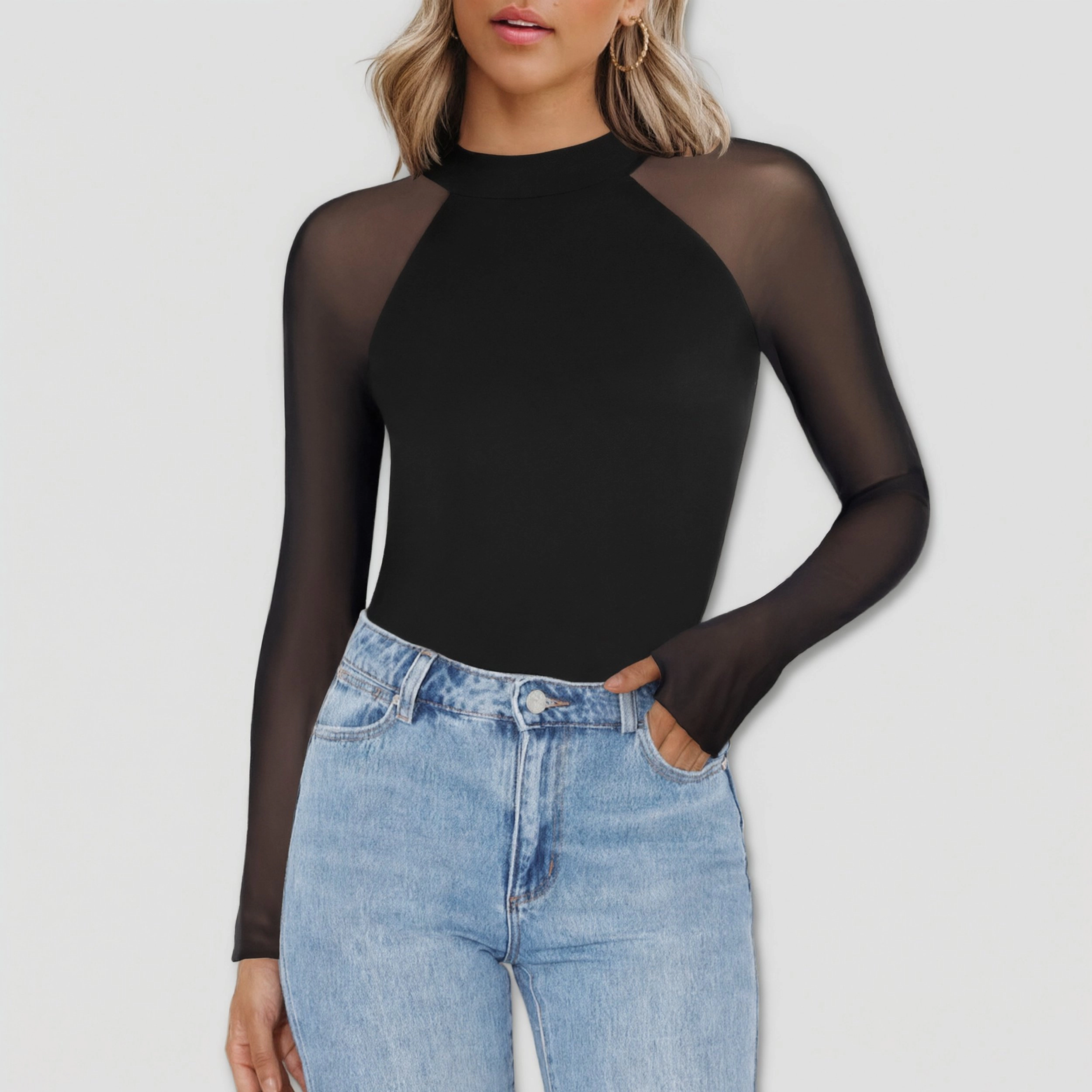 Zeagoo Women Mesh Mock Neck Blouse