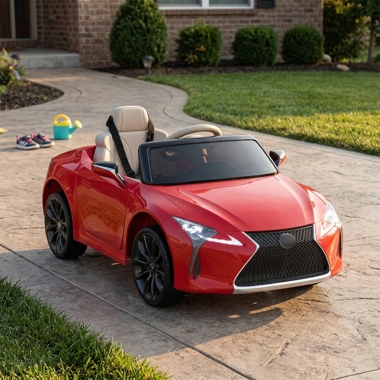12V Kids Ride On Sports Car Parent Remote Openable Doors LED Lights Battery Powered Electric Car Seat Belt Ages 3+ Red
