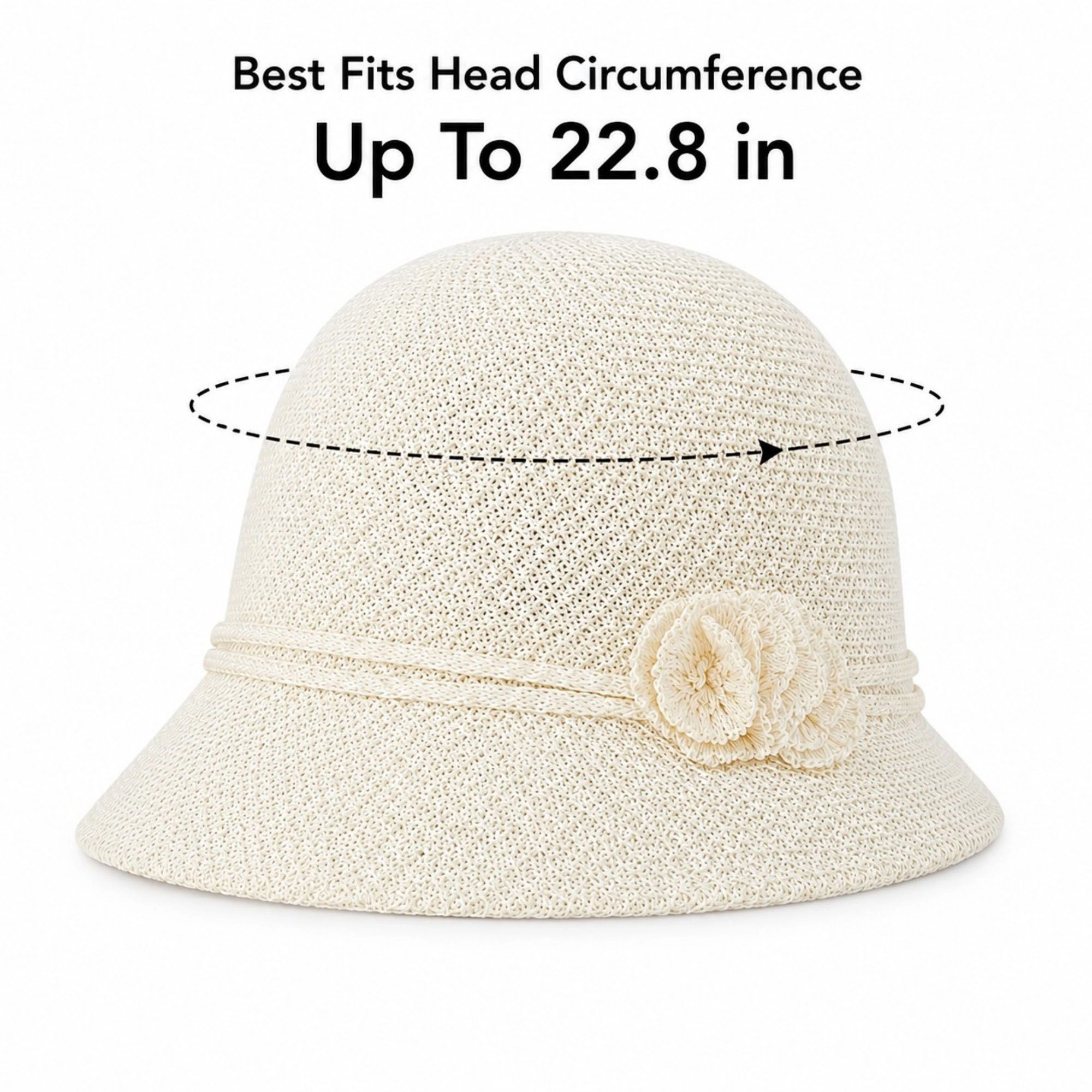 Anna-Kaci Women's Woven Cloche Sun Hat with Floral Accent and Short Brim