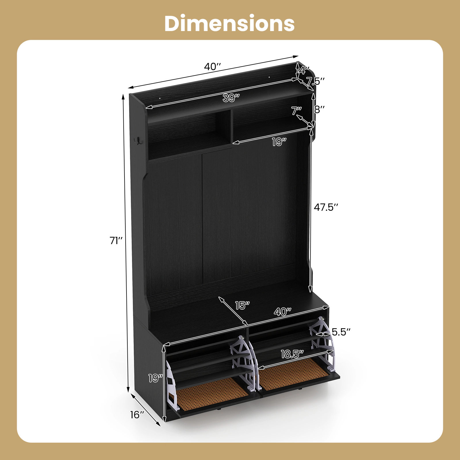 Glintex 4-in-1 Hall Tree with PE Rattan Flip Drawers and 3-Tier Dividers