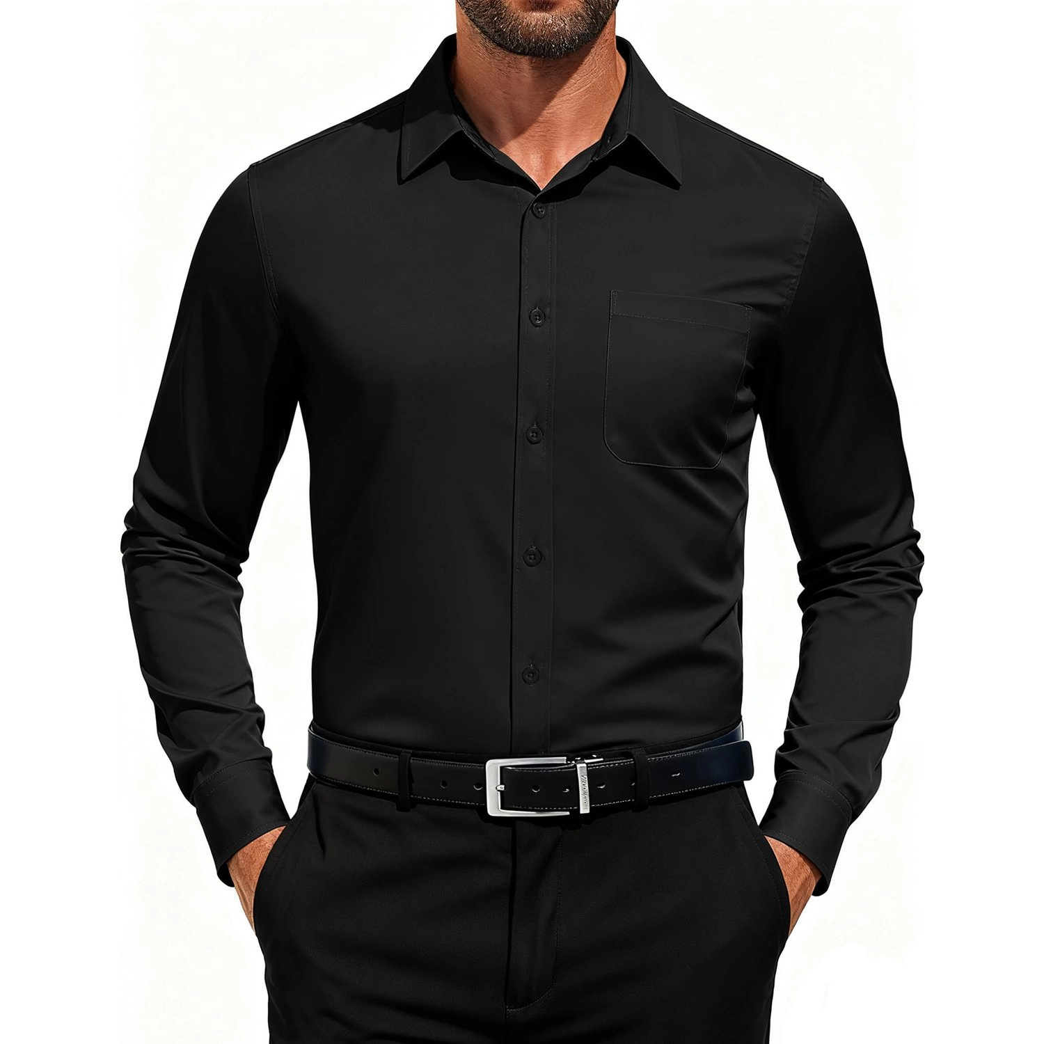 COOFANDY Mens Long Sleeve Dress Shirt Button Down Collar Chest Pocket Work