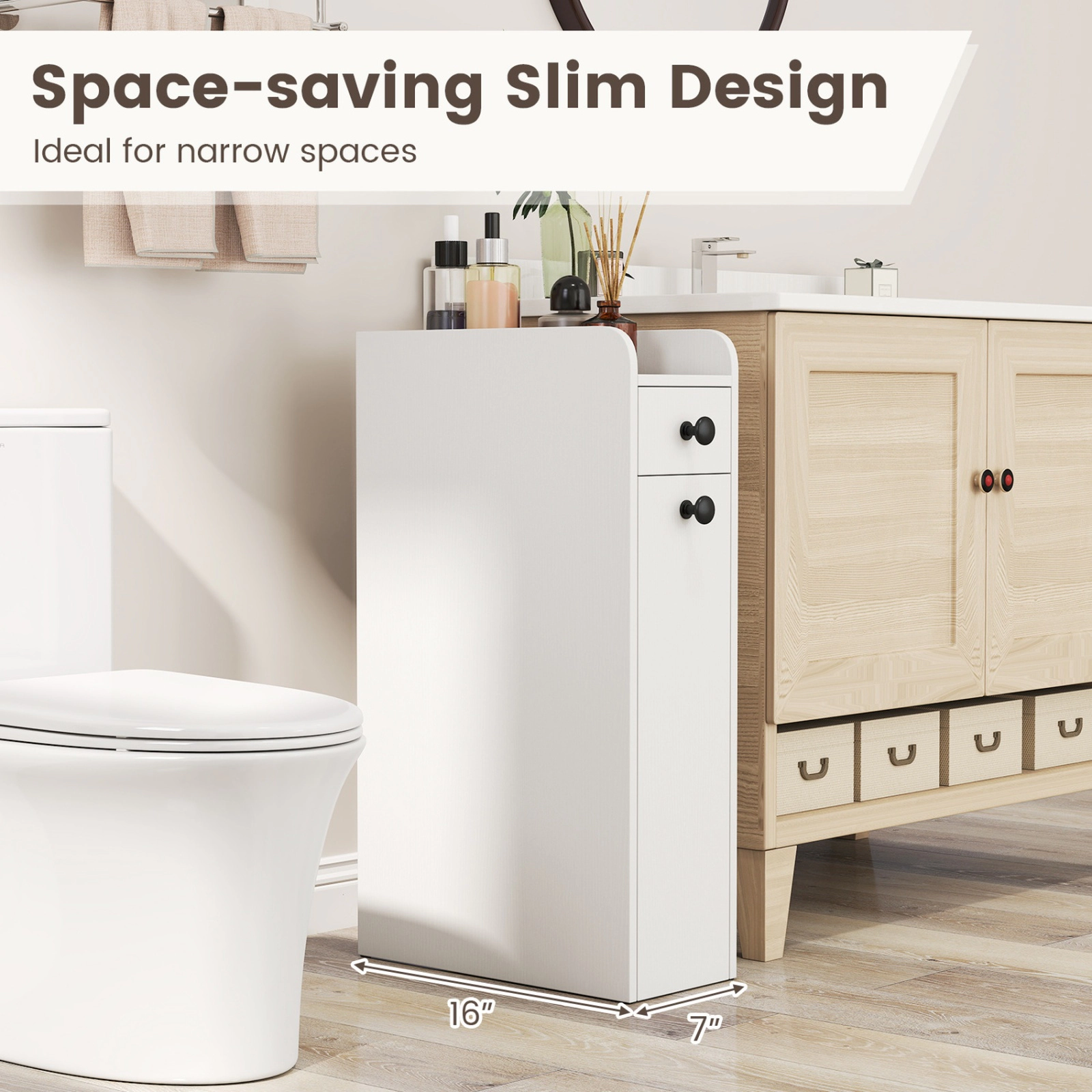 SUGIFT 4-Tier Slide Out Drawers Casters Narrow Bathroom Storage Cabinet 16-in x 7-in x 27.5-in 66-lb Capacity White