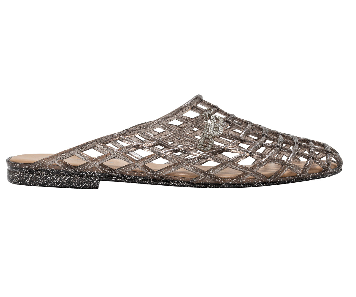 bebe Women's Jelly Mule Flats with Dangling Charms Slip On Shoes