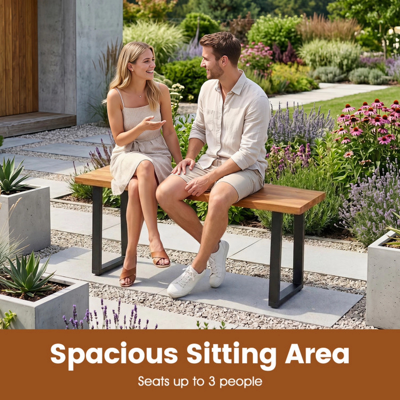 SUGIFT Set of 2 Acacia Wood Patio Dining Benches 800-lb Capacity 47-in Long Entryway and Poolside Seating