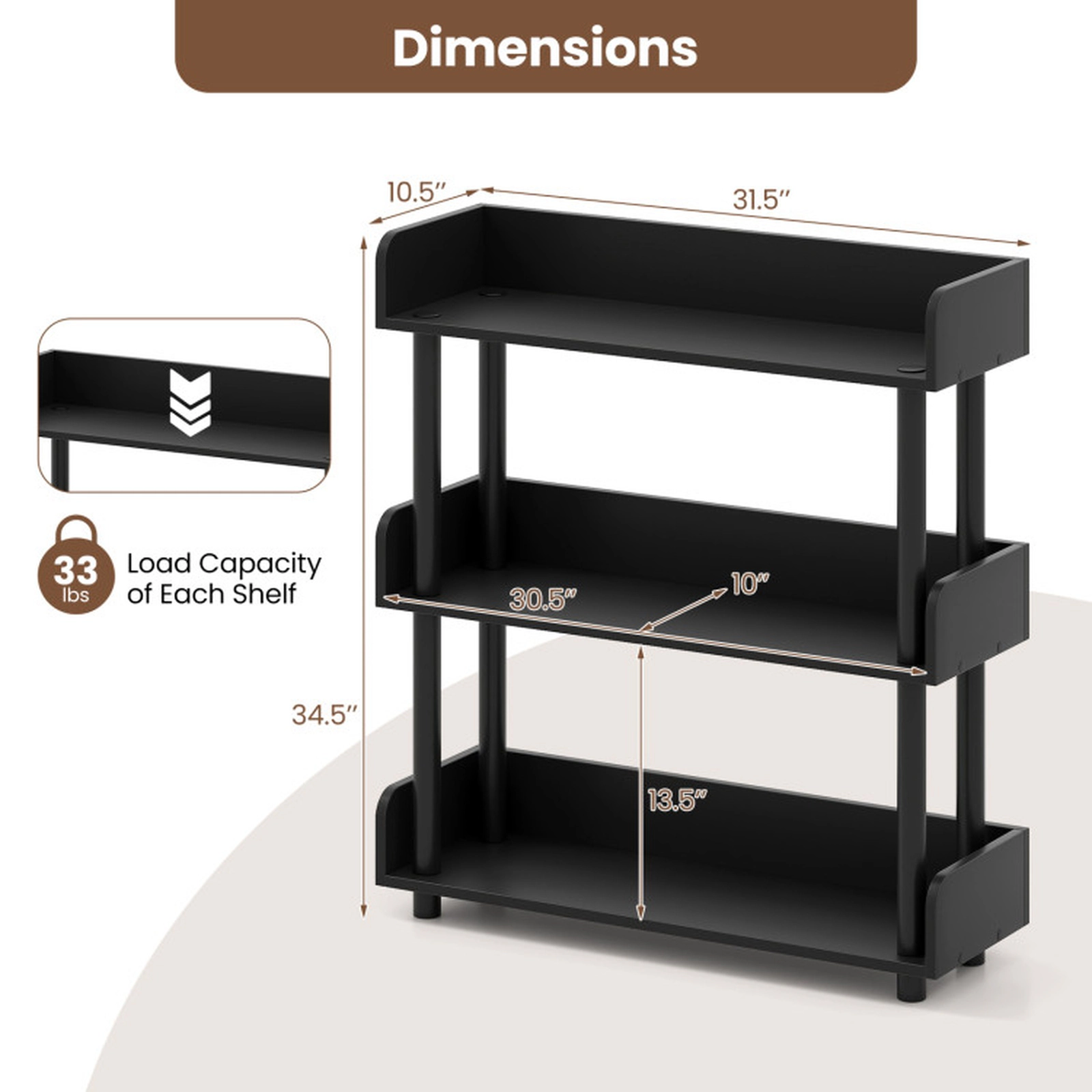 SUGIFT 3-Tier 31.5-in Wide Industrial Bookshelf Storage Organizer with Anti-Tipping Kit and Guardrails