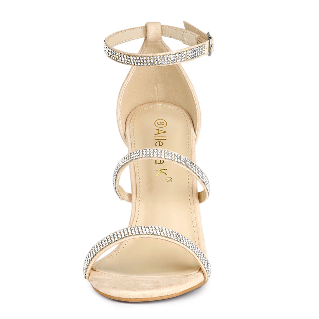 BLISSFUL STEP Women's Rhinestone Ankle Strap Stiletto High Heels Sandals