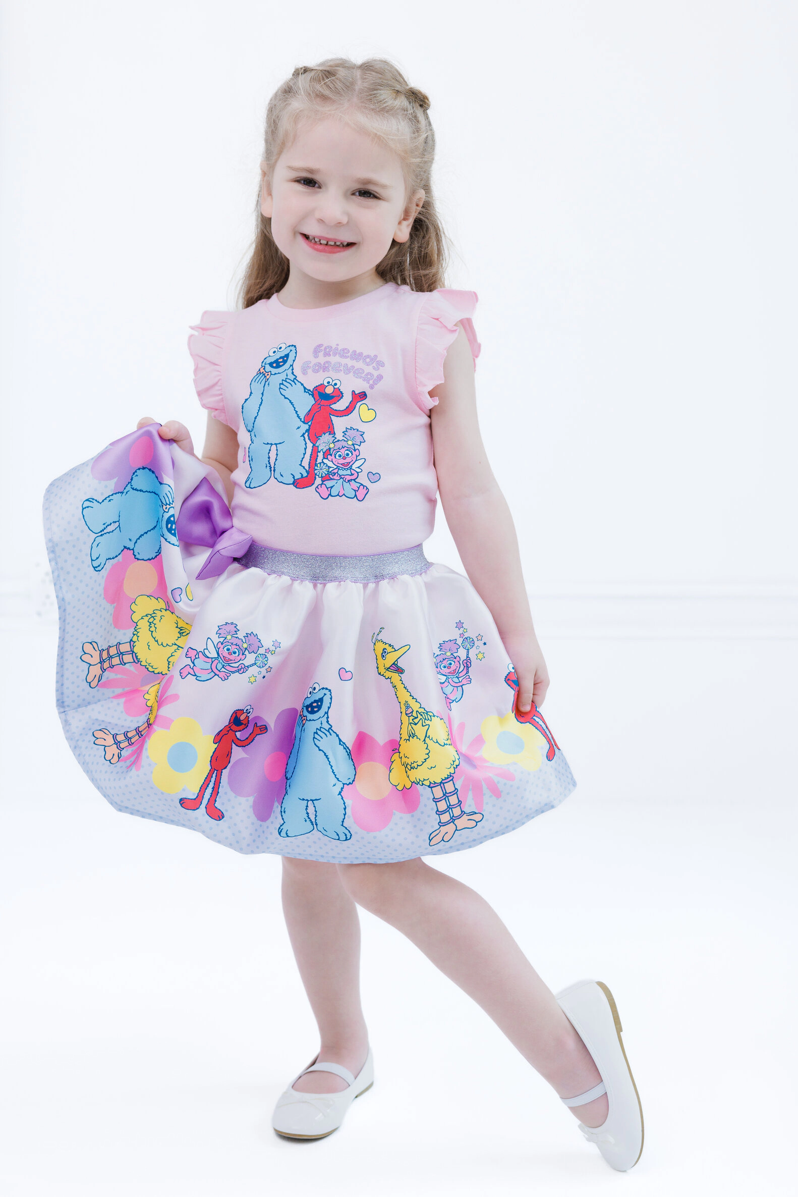 Sesame Street Girls' 2-Piece T-Shirt and Satin Skirt Set