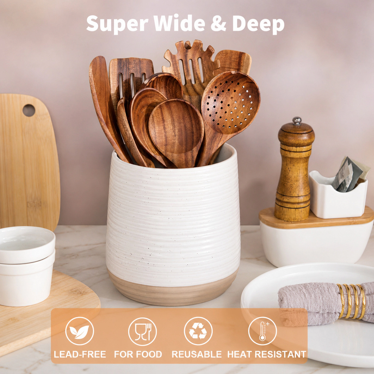 WZK Large Modern Farmhouse Ceramic 15 Pcs Kitchen Utensil Holder