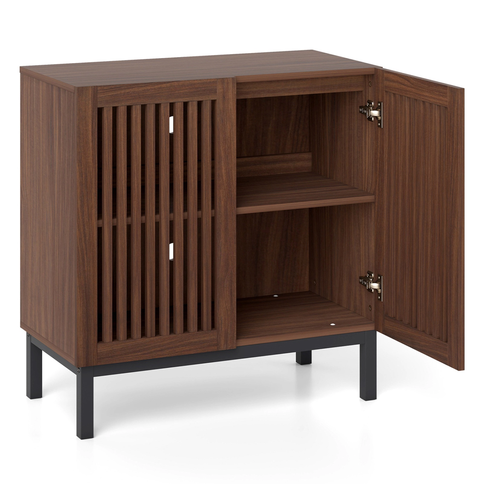 SUGIFT 2-Door Slatted Grille Adjustable Shelf Buffet Sideboard 32-in x 16-in x 32-in 155-lb Capacity Walnut