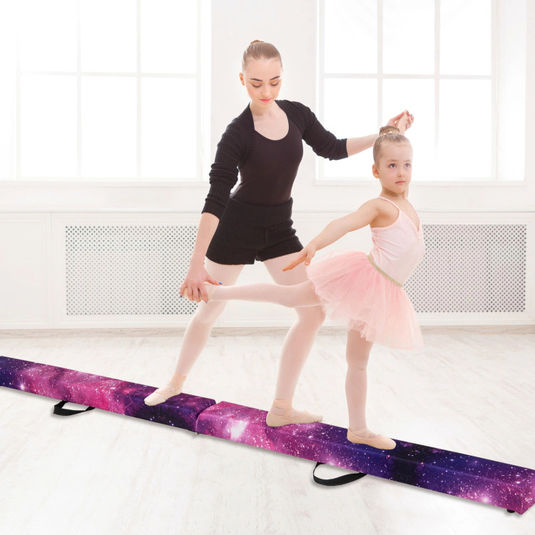 SUGIFT 9-ft Gymnastics Balance Beam with Anti-slip Base Pine Wood Frame 160-lb Capacity Ages 3-10 Purple Pink Brown