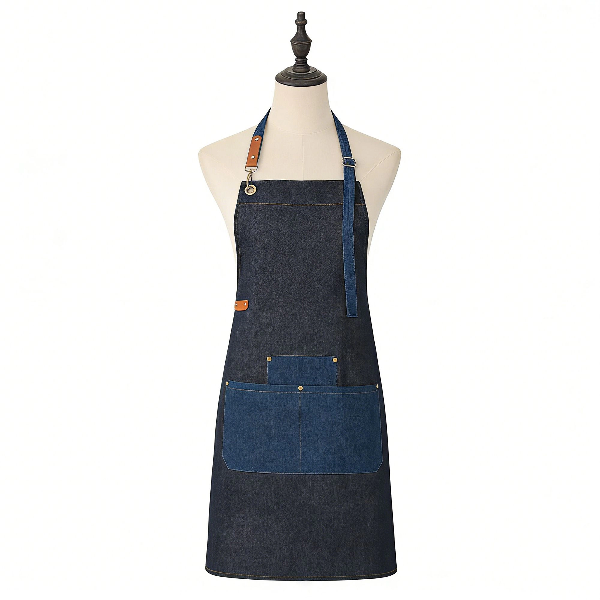 Alilang Unisex Denim Kitchen Apron with Adjustable Neck Strap Multi Pocket Work for Cooking Baking Barista