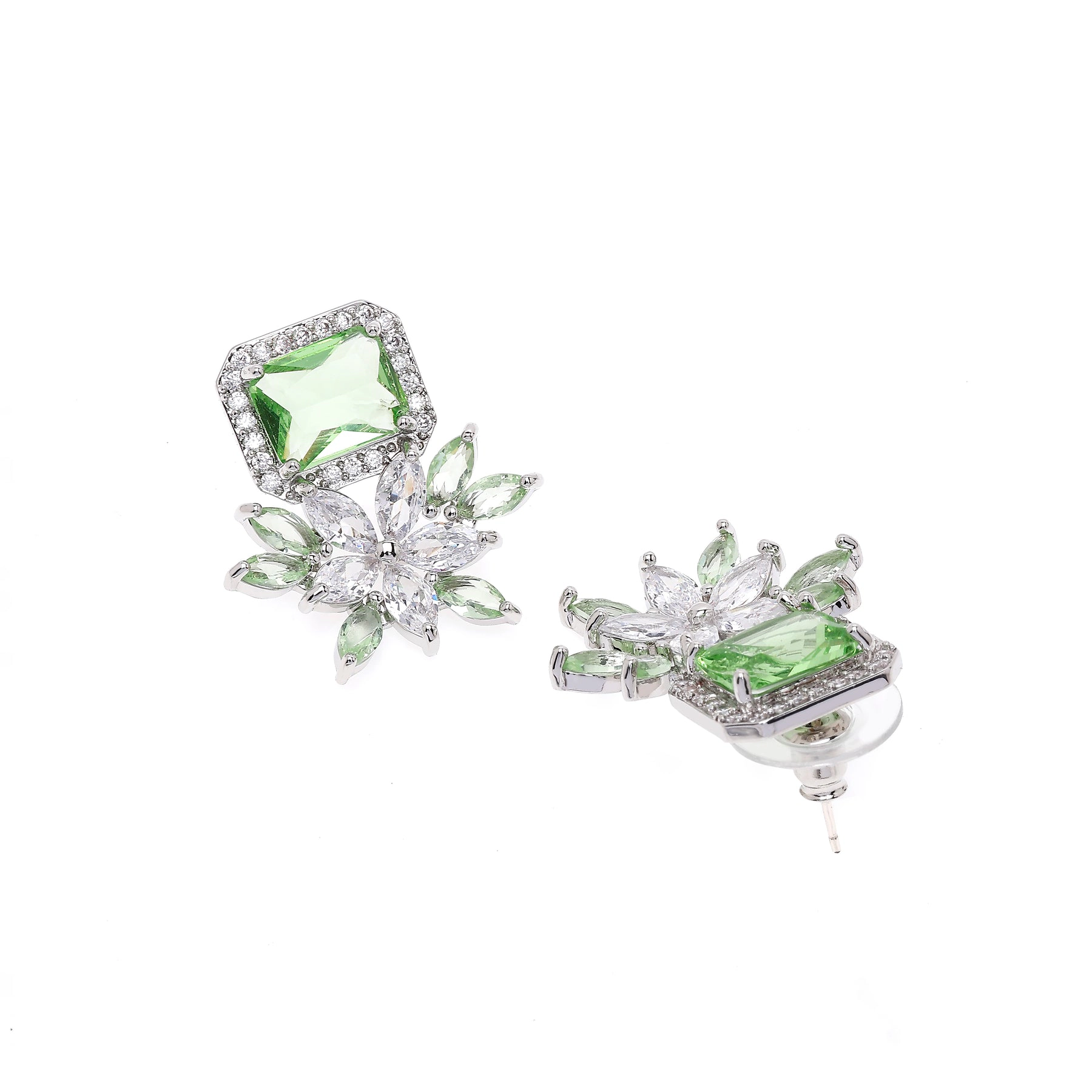 AGP PARIS Womens Dainty Light Green Floral Stud Earrings