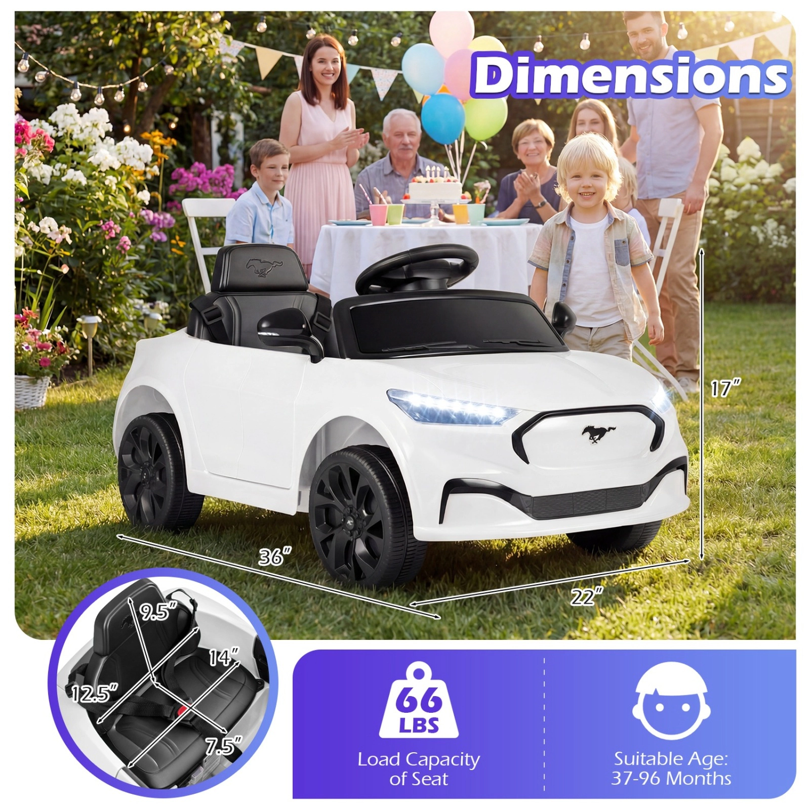 SUGIFT 12V Licensed Ford Mach E Kids Ride On Car with Remote Control 66-lb Seat Capacity Ages 37-96 Months White