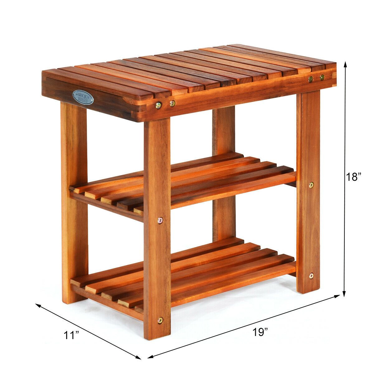 SlickBlue 3-Tier Shoe Rack Bench with Acacia Wood Storage Shelf