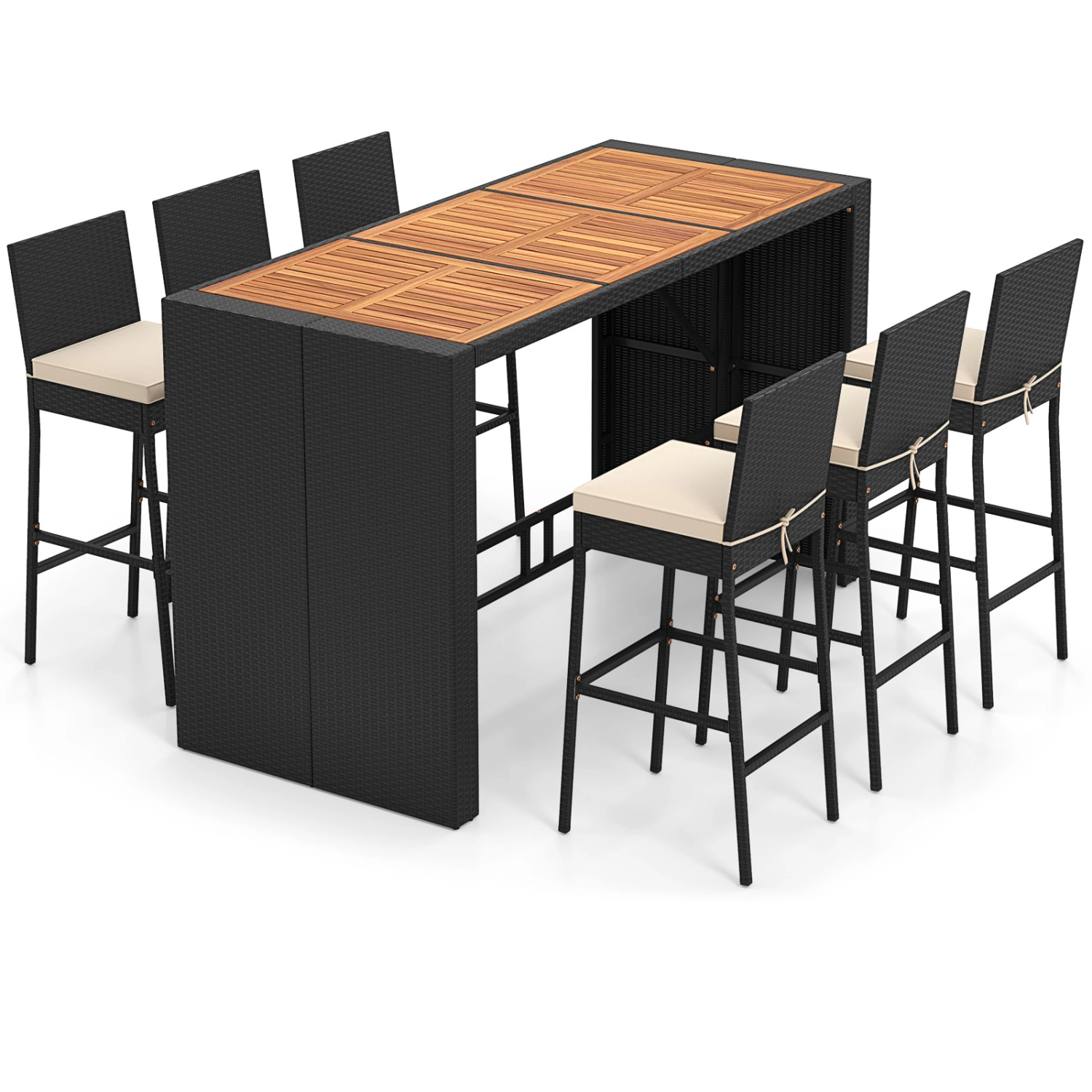 LJG 7 Pieces Patio Rattan Bar Set with Seat Cushions for Porch Yard Garden