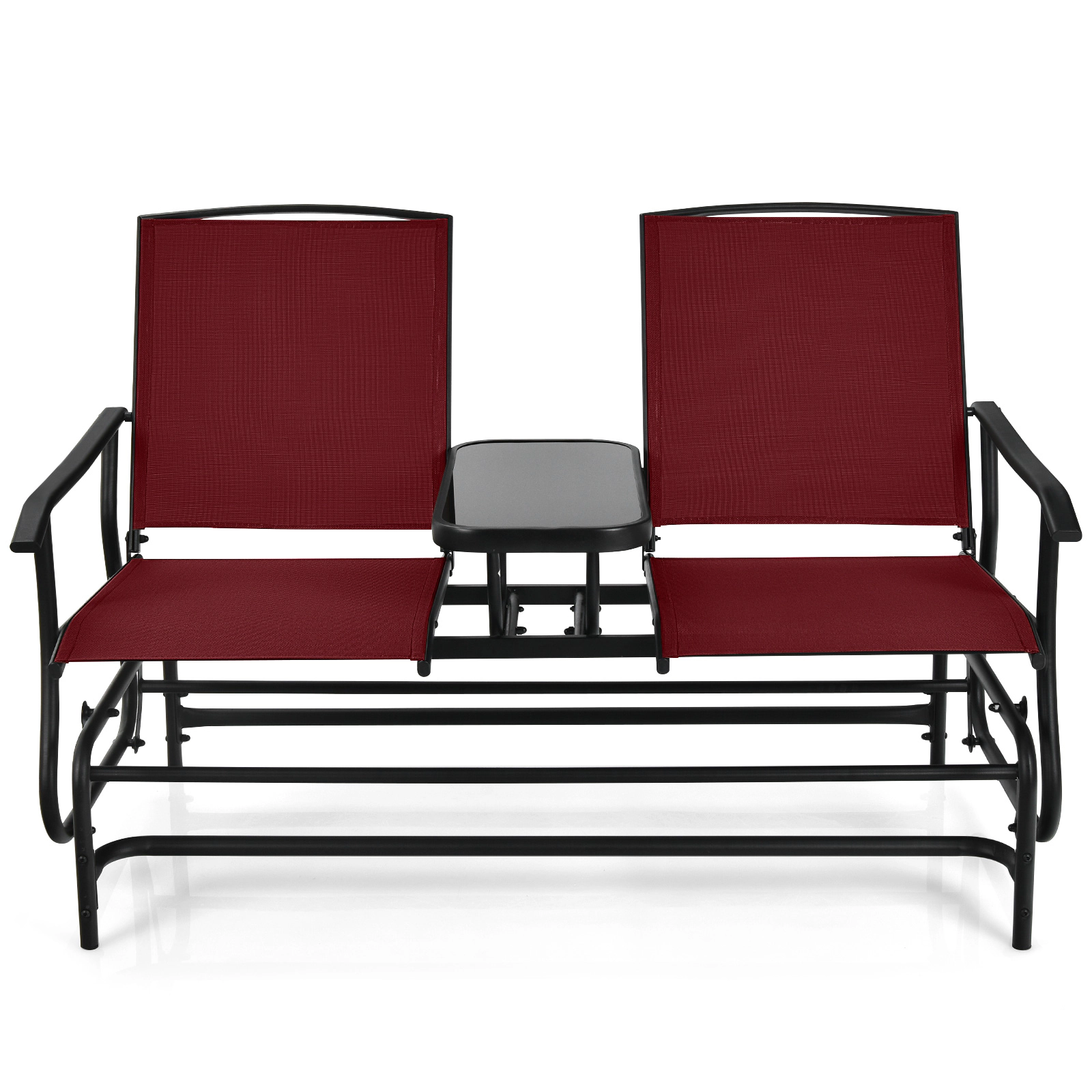 SUGIFT 2-Person Mesh Steel Frame Tempered Glass Table Glider Rocking Chair 57-in x 28-in x 38-in 530-lb Capacity Red