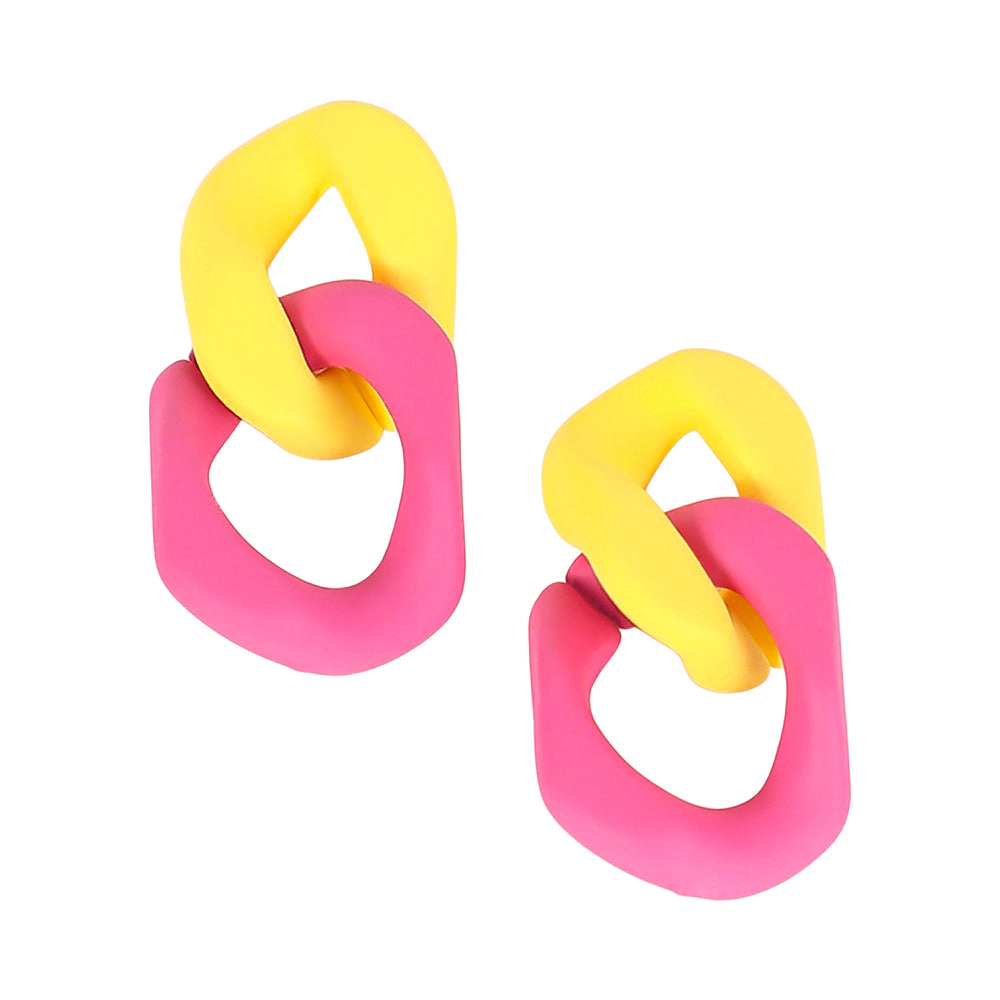SOHI Women's The Block-Link Drop Earrings - Lemon Yellow & Fushcia Pink