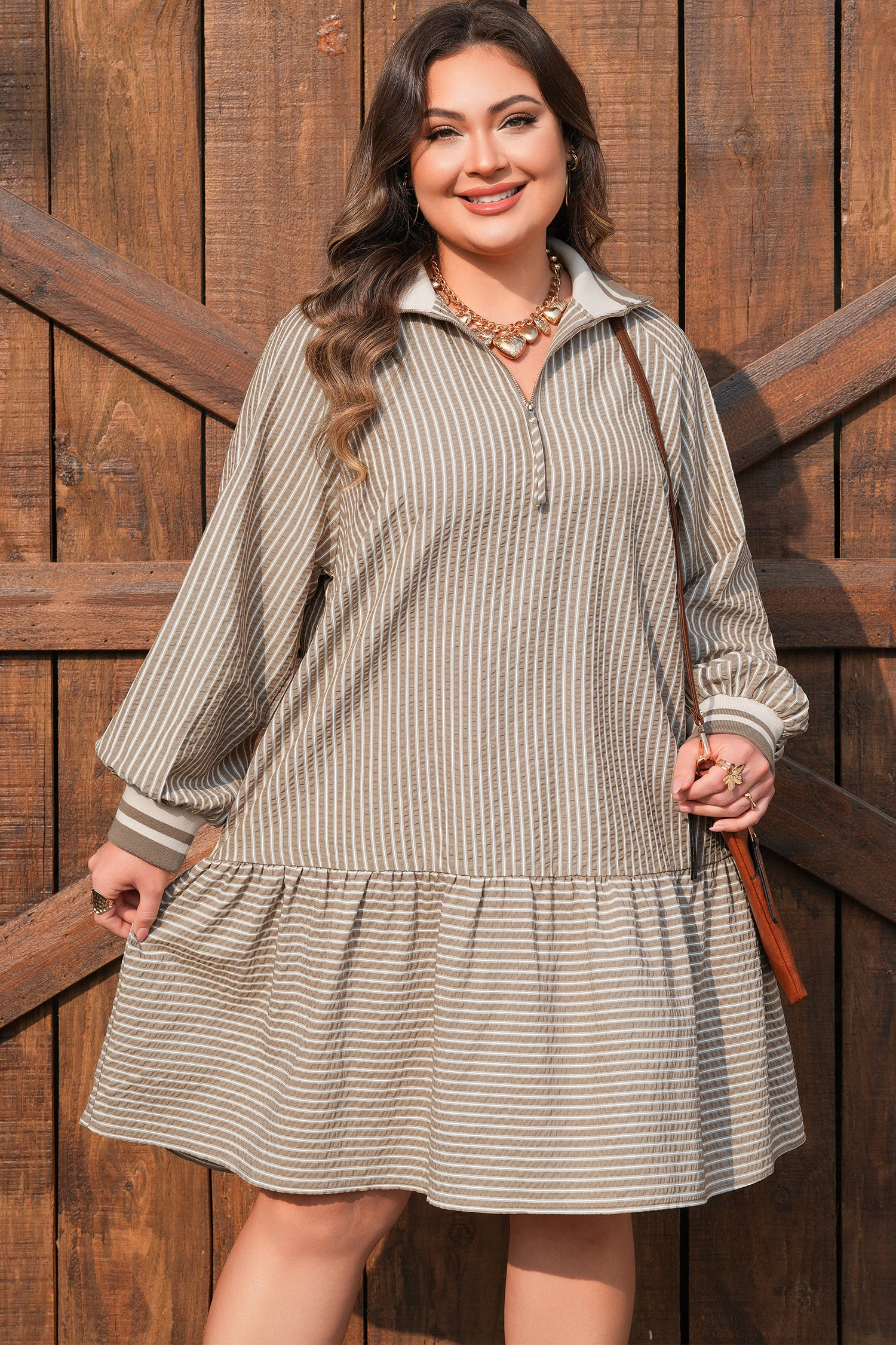 Threaded Pear Women's Noor Sleeve Ruffled Mini PLUS Dress
