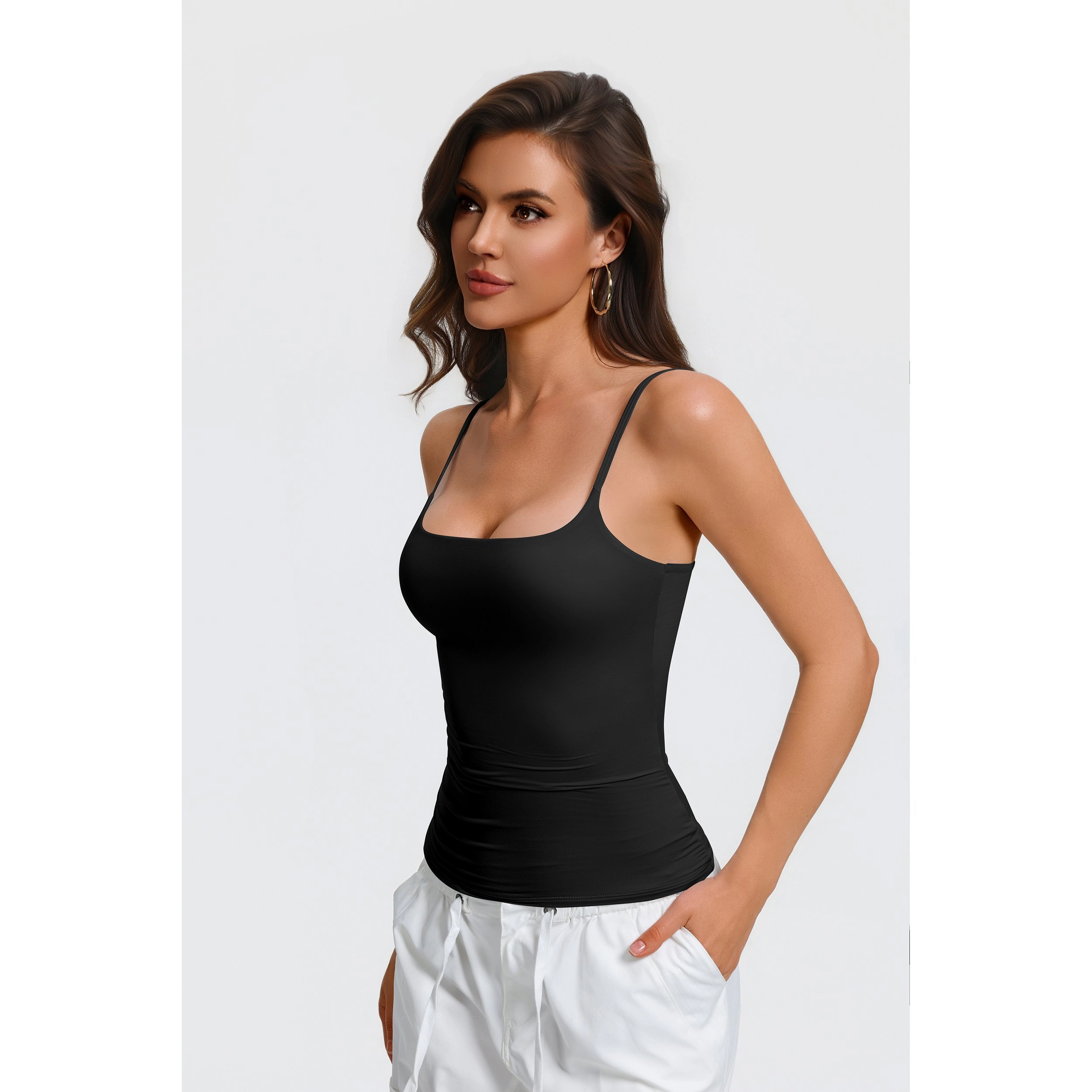 Avidlove Women's Square Neck Spaghetti Strap Double Lined Removable Padded Cami Tank Top